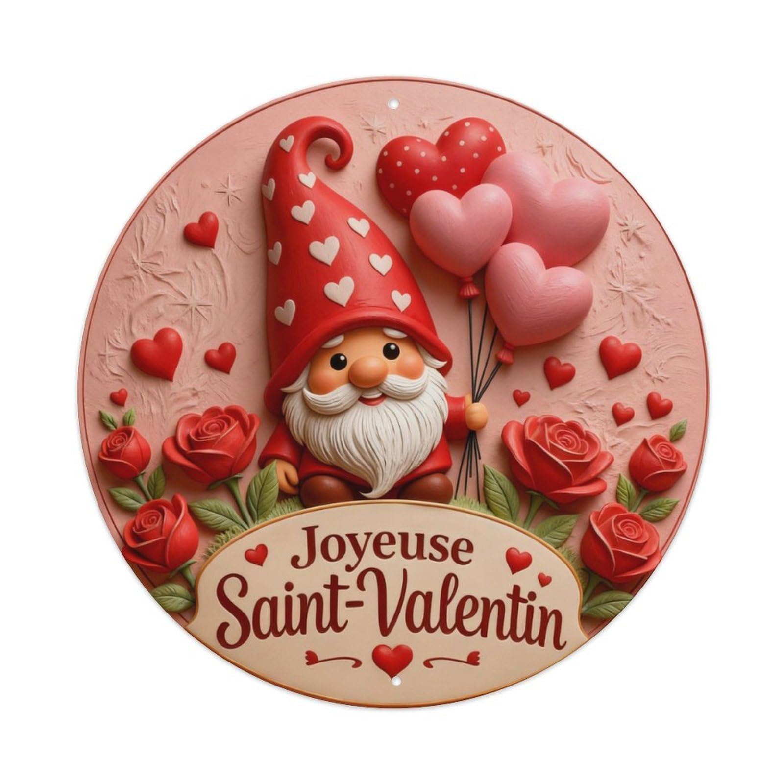 Zlatcbu Vintage Gnome Hearts Roses Balloons Valentine Metal Tin Sign Retro Wall Art Poster, Decor For Home Living Room Bar Cafe Garage, 8X8 Inch