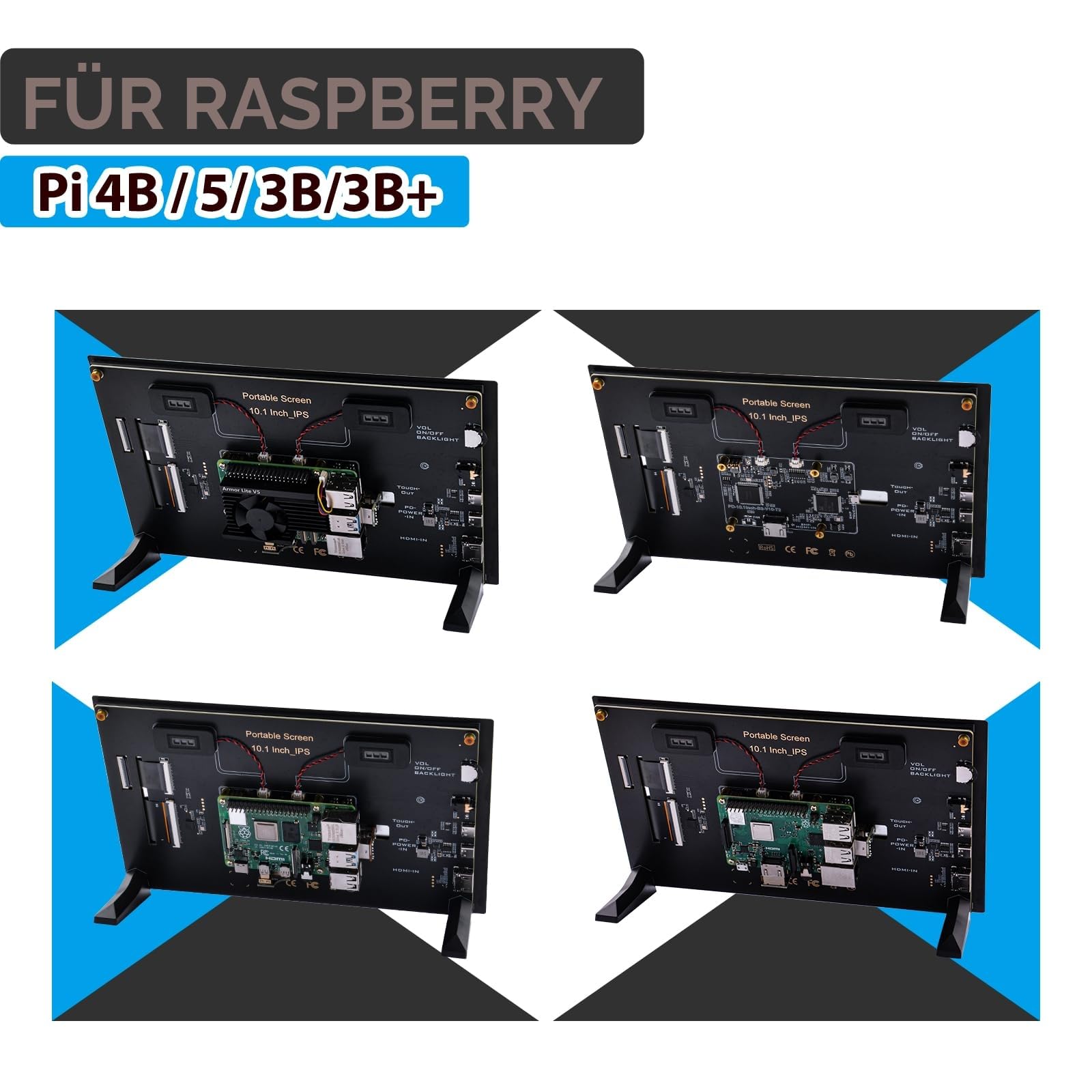 GeeekPi 10,1 Zoll Kapazitiver Touchscreen für Raspberry Pi 5, HDMI IPS Monitor 1280X800 mit Dual Lautsprecher für Raspberry Pi 4B/3B+/3B, mit Montagelöchern zum Installieren des Pi Board