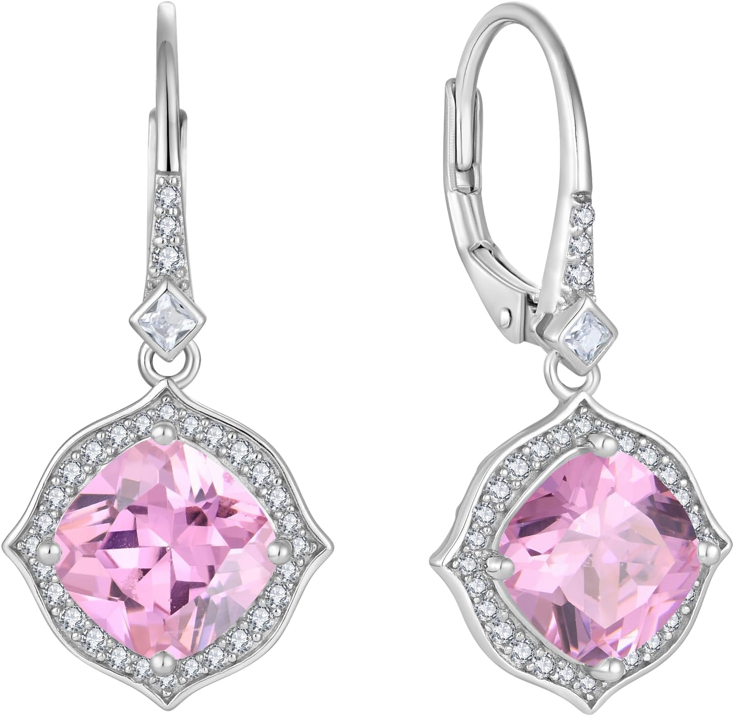 Halo Solitaire Earrings for Women 925 Sterling Silver Dangle Drop Leverback Earrings Princess Cut Birthstone Vintage Jewelry for Her