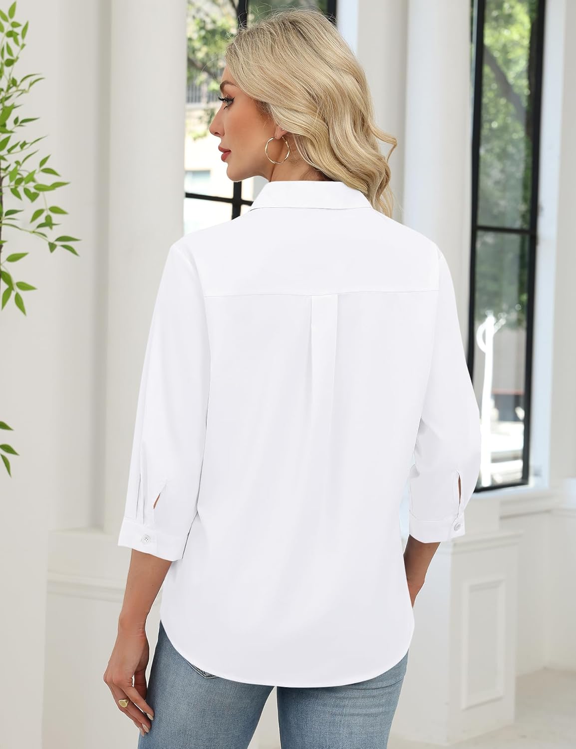 LOMON 3/4 Length Sleeve Womens Tops Dressy V Neck Collared Shirts Trendy Business Casual Work Blouses Vacation Outfits 2026 - Image 5