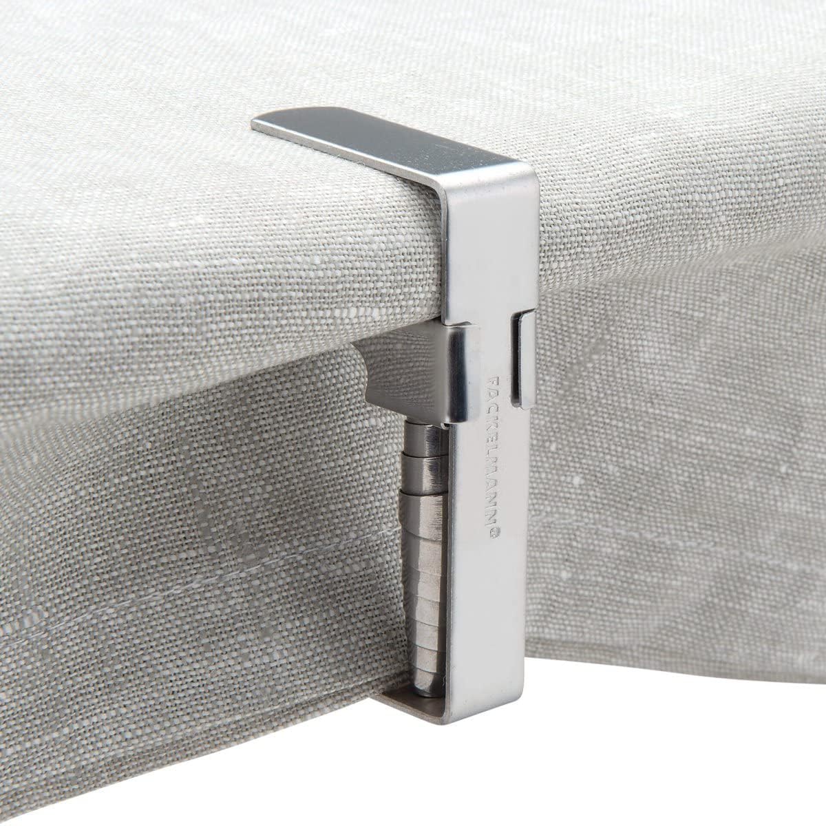 Fackelmann Pinzas Sujeta Manteles Ajustables para Tableros desde 1,8 a 5,4 cm de Grosor, Fijación Fuerte, Acero Inoxidable Resistente y Duradero, Incluye 4 uds