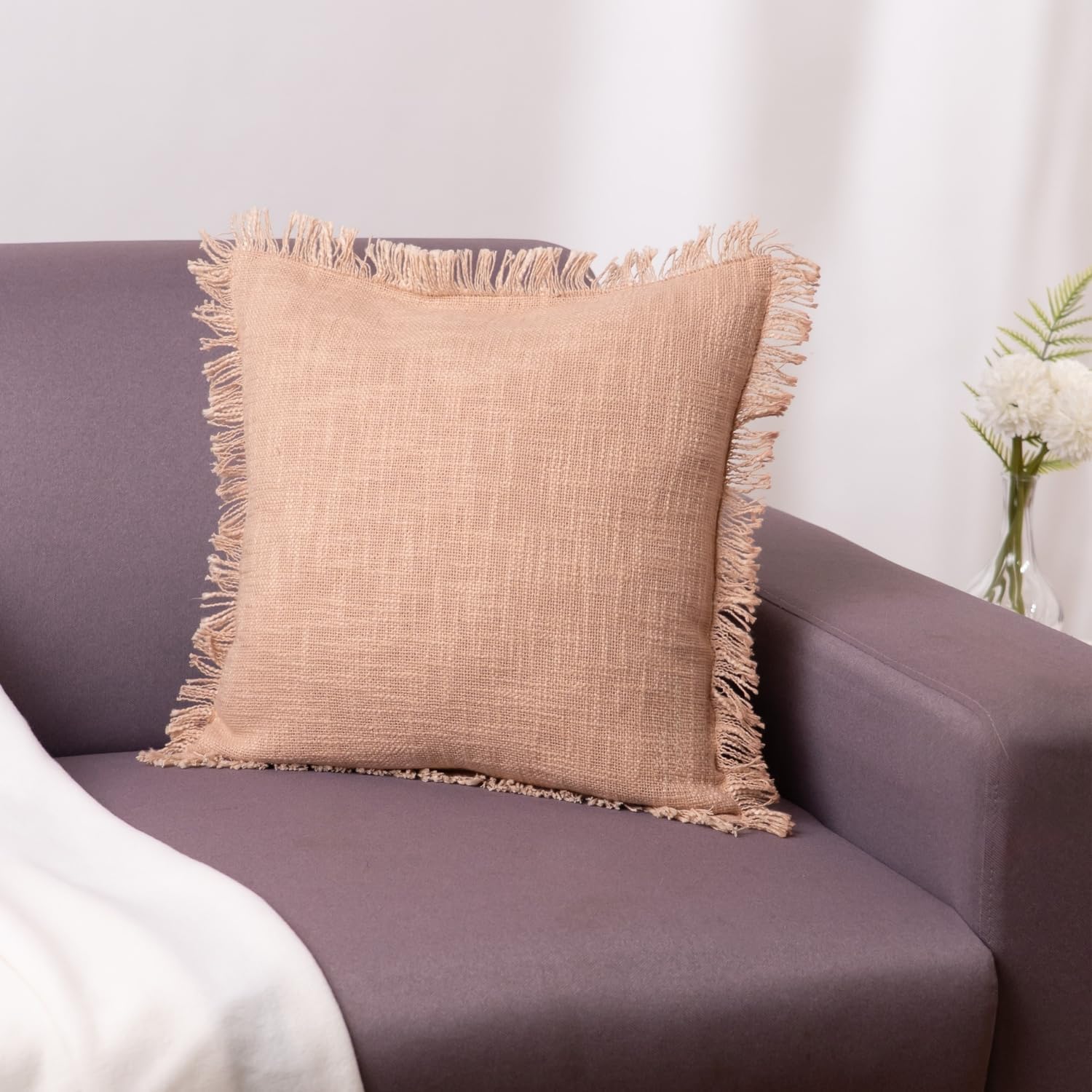 haus & kinder Decorative Cushion Cover | Sandstone Luxe Throw Cushion Cover for Sofa, Living Room | Cotton Cushion Covers 16 Inch X 16 Inch