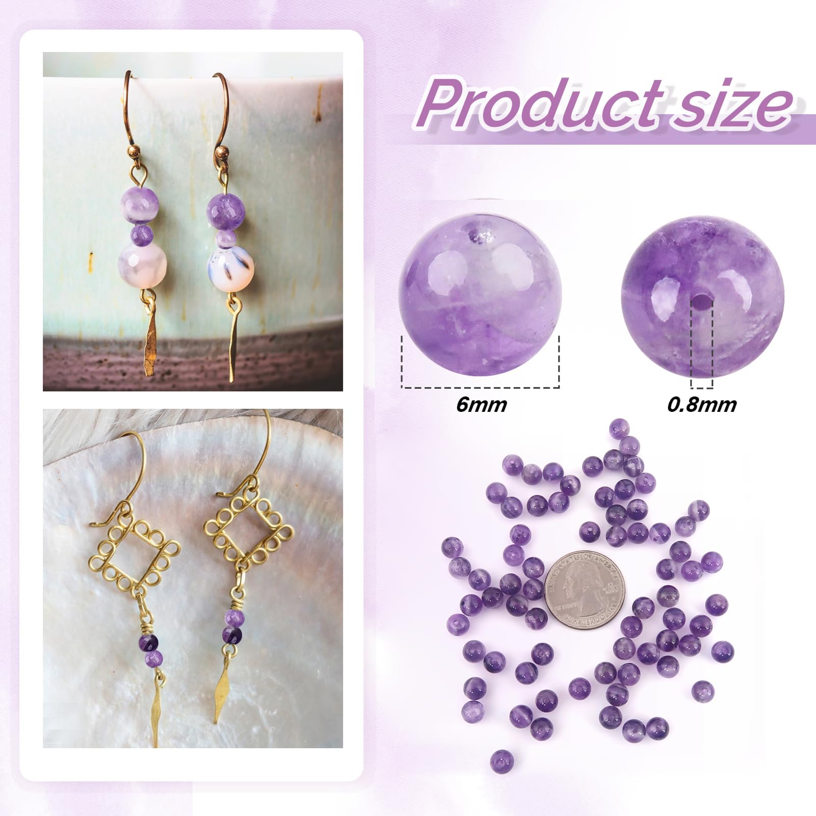 TOAOB 100pcs Natural Stone Beads 6mm Amethyst Stone Beads Round Gemstone Loose Spacer Crystal for Jewellery Making Necklace Bracelet Earrings - Image 2