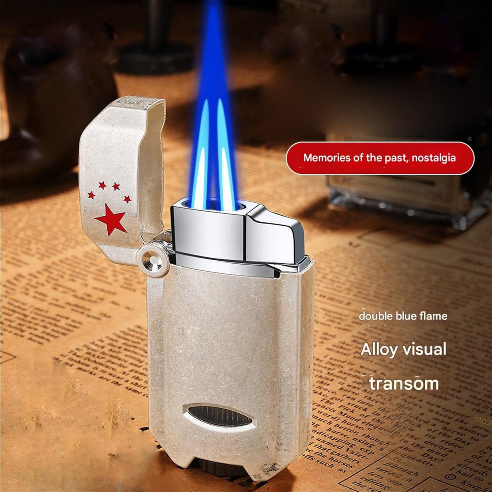 Briquet torche, double jet de flamme, gaz butane rechargeable, flamme réglable, parfait pour le camping, les barbecues et les besoins d'éclairage (carburant non inclus)