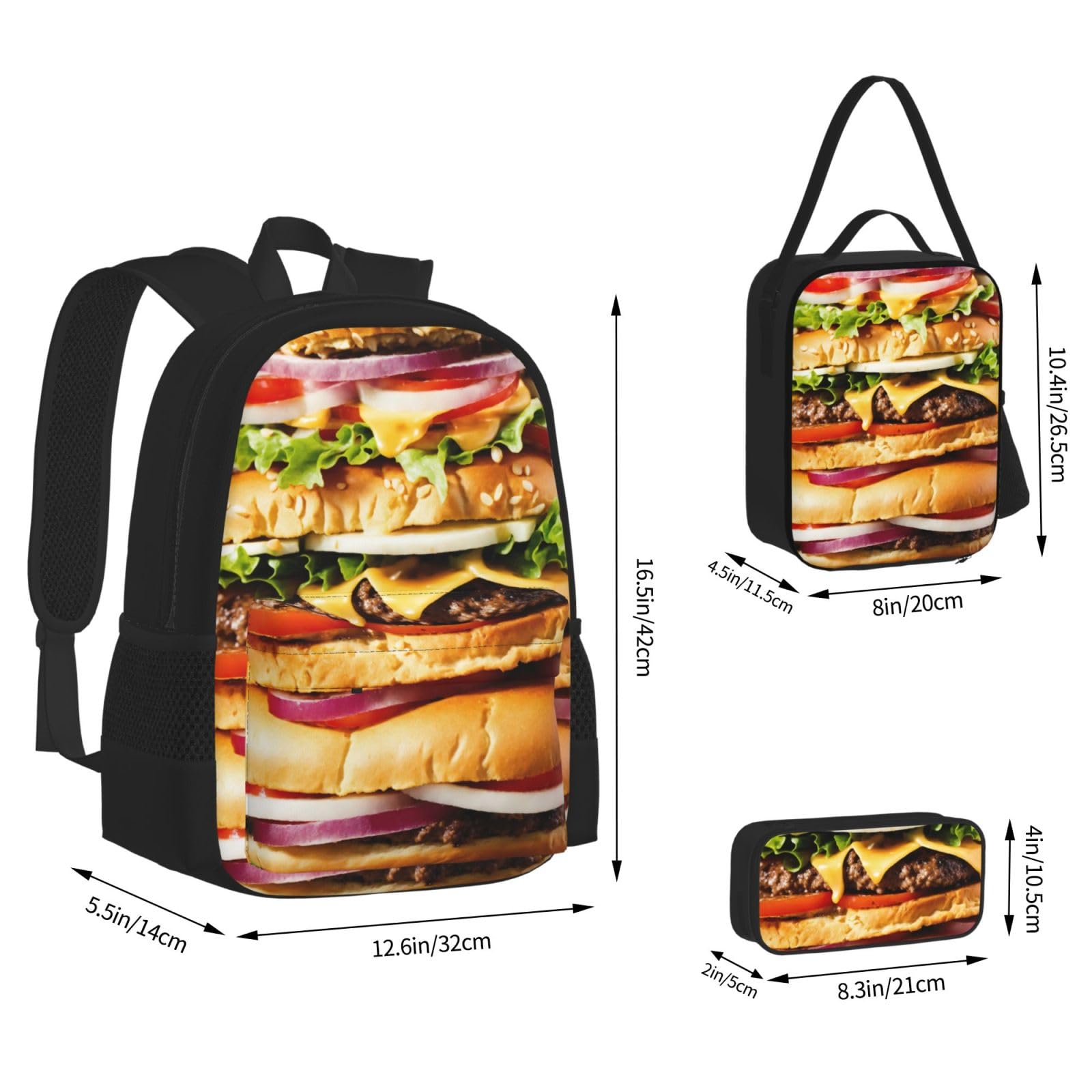 Zaino, borsa portapranzo, astuccio, set da 3 pezzi, per lavoro e