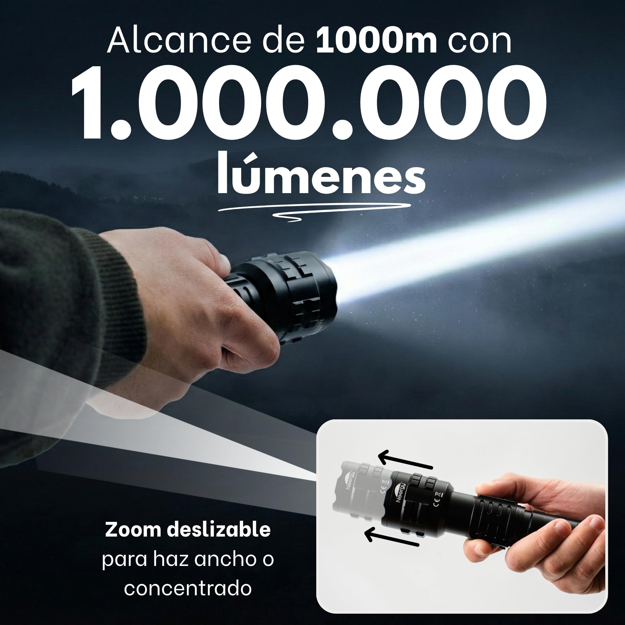 2 Piezas Linternas LED Alta Potencia, Linterna Policial Tactica Militar Recargable y a Pilas, Foco de Gran Alcance para Defensa Personal y Emergencias, Seguridad, Lanterna Recarregavel LED