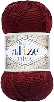 Alize Diva Silk Effect 100% Microfiber Acrylic Yarn 1 Ball skeins 100gr 383yds Color (57 - Bordeaux)