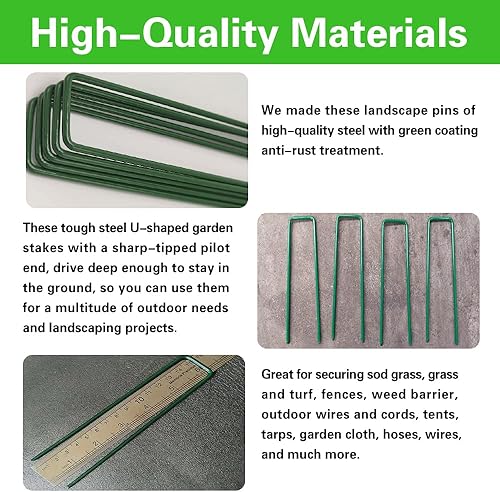 Miniatura 9 de Bakulyor 50 grapas verdes para jardines de 6 pulgadas, estacas de césped artificial, pasadores de tela galvanizada de calibre 11 para decoración de