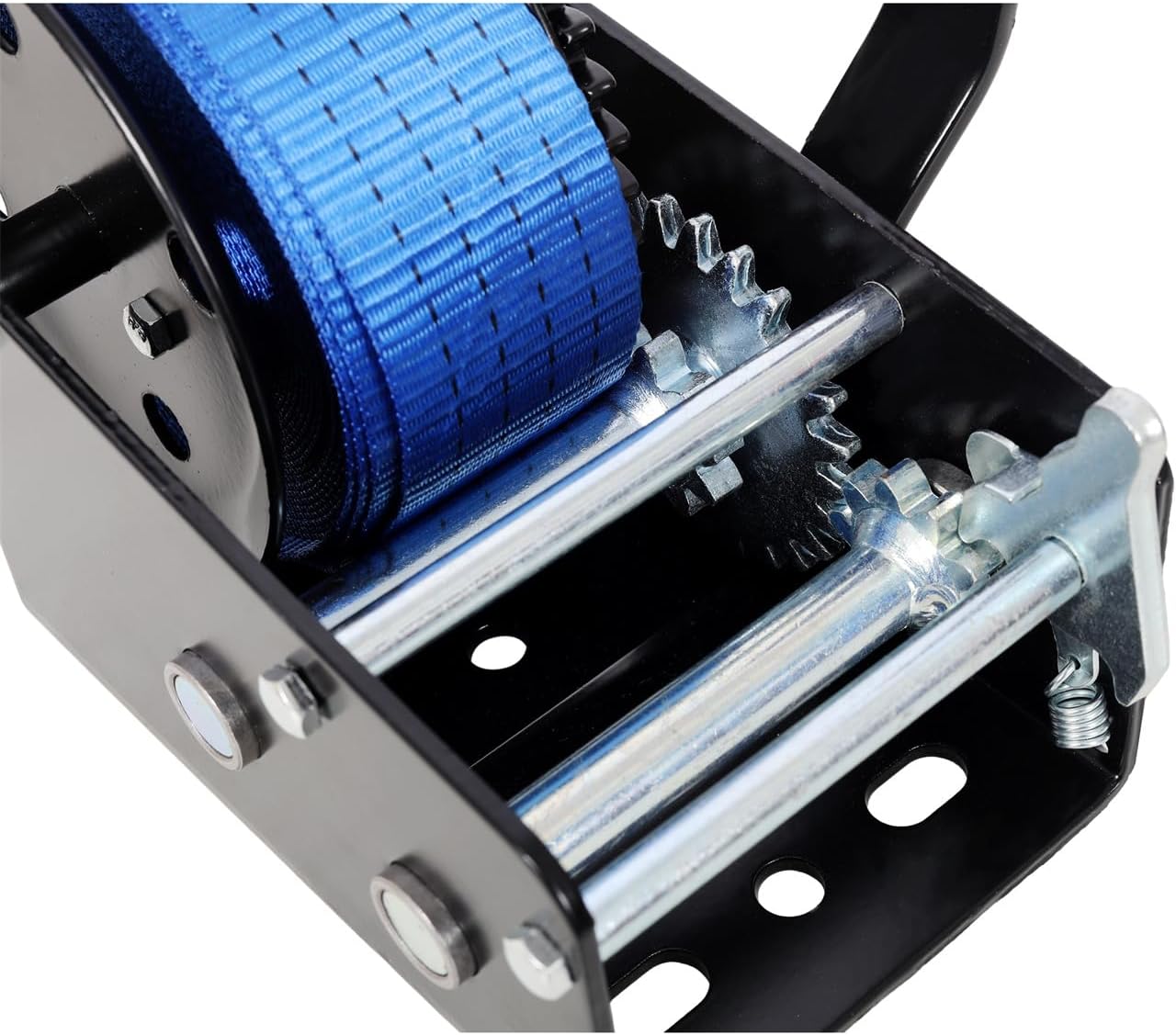 ZeHuoGe 3500LBS Hand Winch, with 32.8FT Blue Strap, Black Shell, 4.1:2.4:1 Gear Ratio Portable Winch, Two-Way Ratchet, Manual Operated Hand Crank Winch for Trailer, Boat or ATV Towing