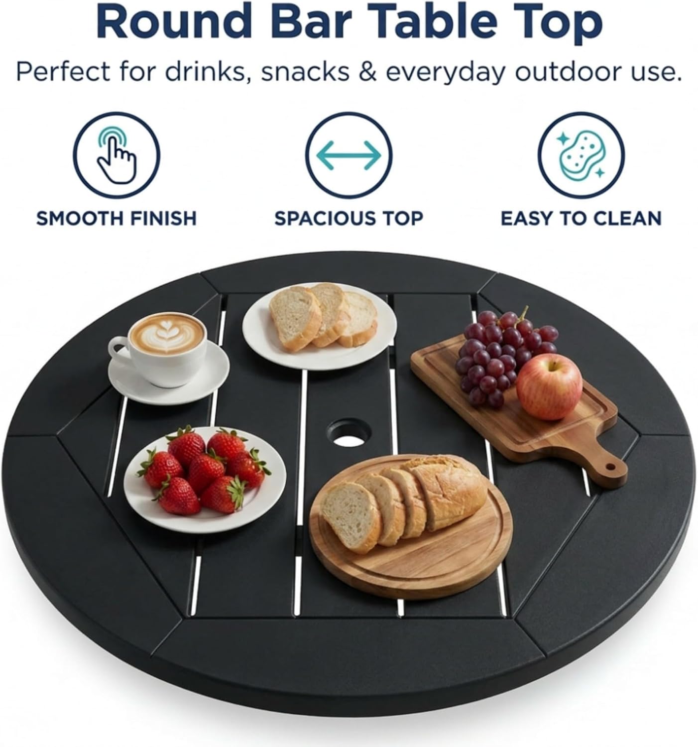 Elevated HDPE Bar Height Patio Conversation Set with Round Pub Table and Two Stools for Indoor Outdoor Deck Balcony Porch Poolside Backyard Entertaining