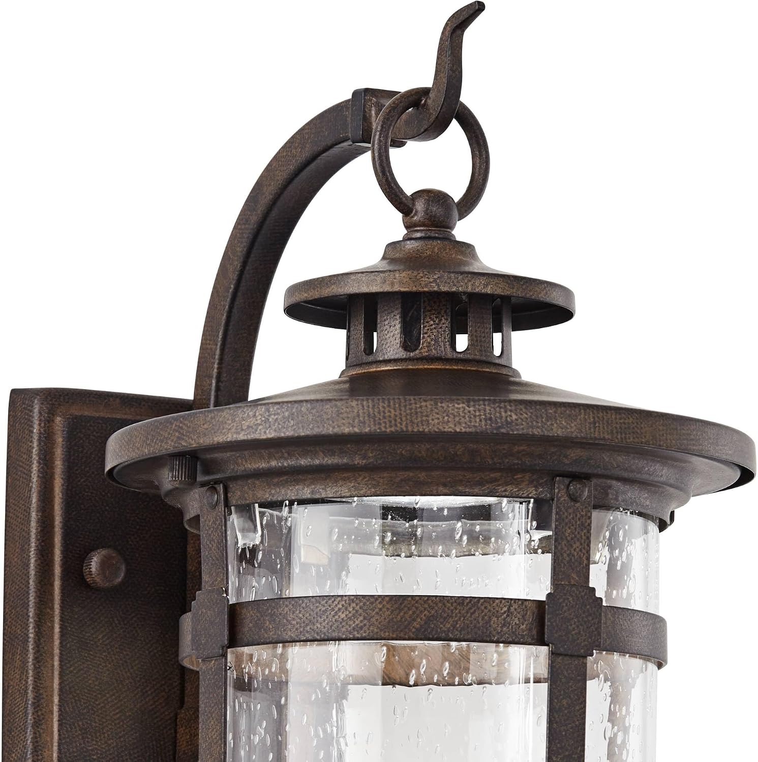 Franklin Iron Works Callaway Rustic Industrial Outdoor Wall Light Fixtures Set of 2 Bronze Metal LED Lantern Frame 11 1/2" Clear Seedy Glass for Post Exterior Barn Deck House Porch Yard Patio