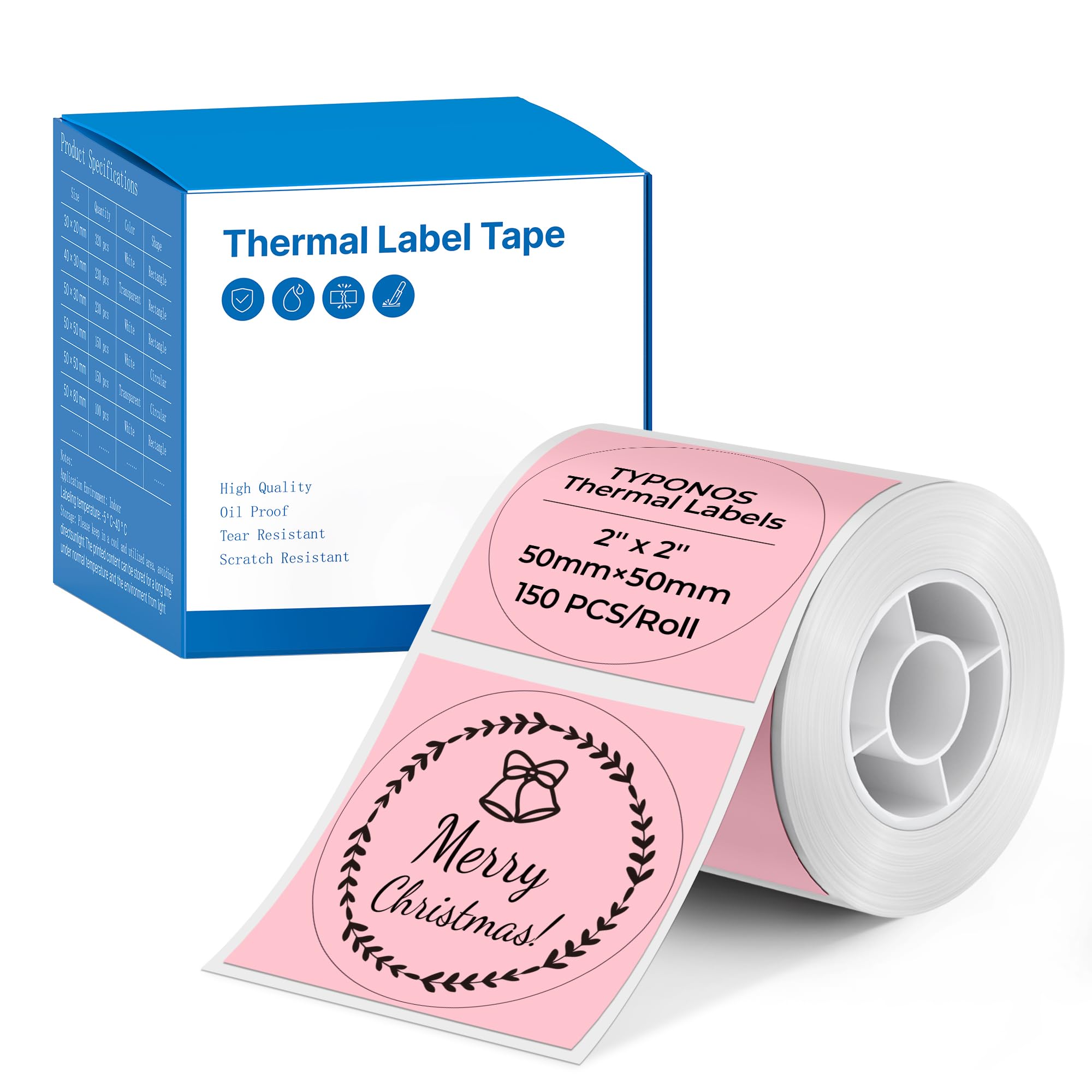 Thermal Labels for TYPONOS PM240 Printer 2 Inch Round, 1 Roll, Pink