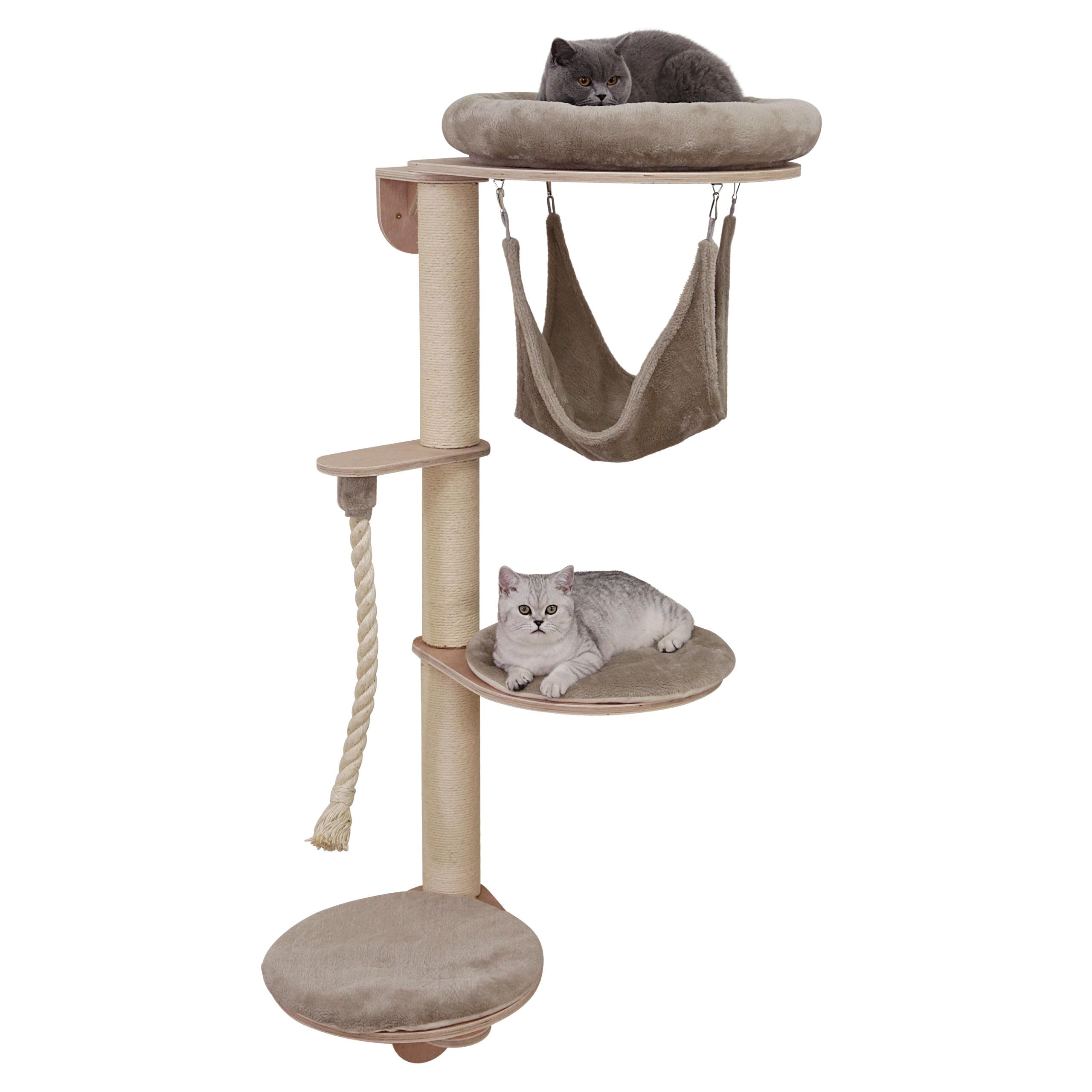 Kerbl Pet Rascador para Gatos Dolomit Grappa, Lugar de Descanso para Gatos, Montaje en Pared, Color Topo, 80x66x158cm, Postes de sisal, Montaje Compacto | Taupe, 80 × 66 × 158 cm, árbol rascador de pared que ahorra espacio con columnas de sisal y varias l