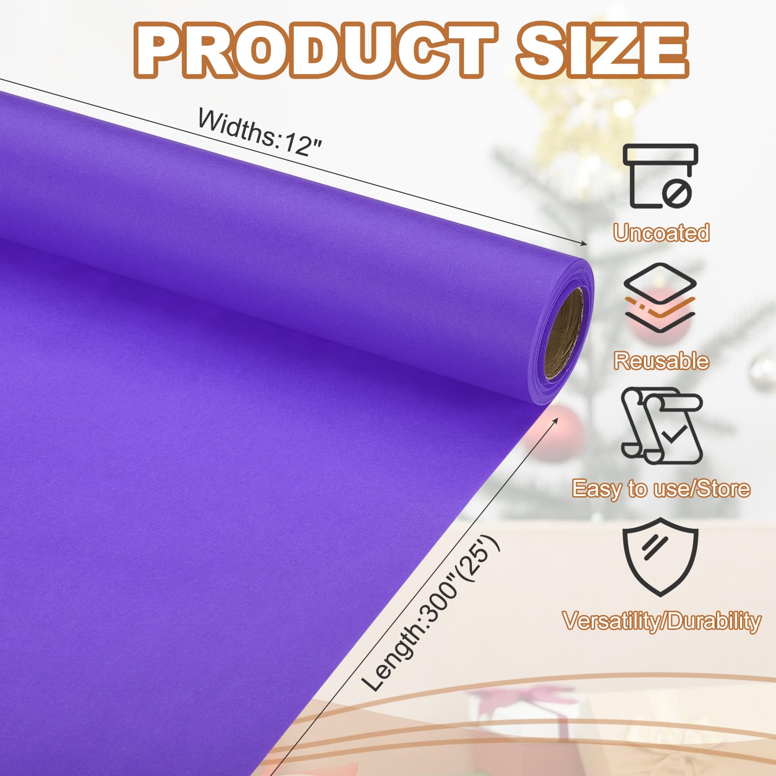 PATIKIL Wrapping Paper, 12" x 300"(25') 70 GSM Craft Paper Roll Kraft Packing Paper for Poster Bulletin Board Gift Wrapping - Image 2