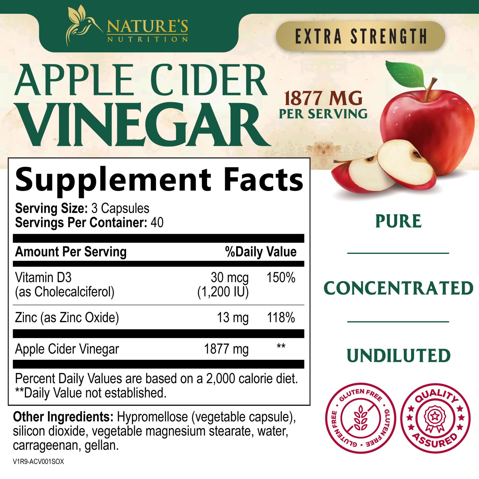 Apple Cider Vinegar Capsules 1877mg - Extra Strength Detox & Cleanse with Vitamin D & Zinc - Premium ACV, Joint Natural Digestion & Immune Support - Vegetarian Gluten Free Supplement - 120 Capsules — Amazon image 2