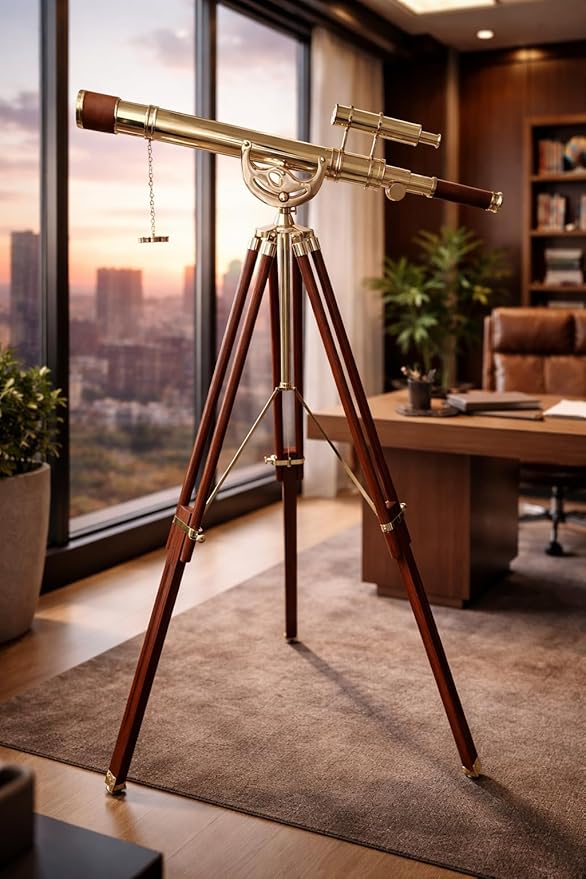 Telescopio Vintage Náutico de Latón con Trípode de Madera miniatura 5