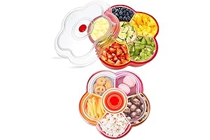 Tessco Flower Snack Tray with Lid, 6 Compartment Fruit N Veggie Tray
