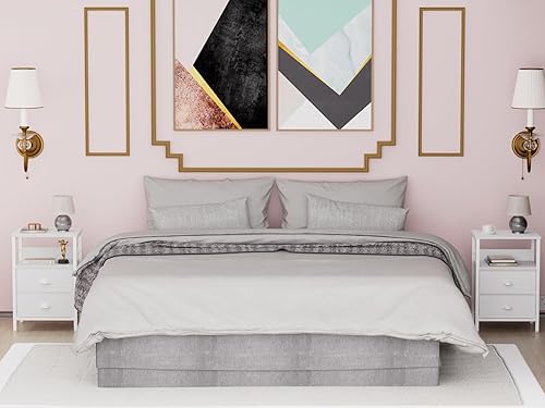 Miniatura 6 de Furologee Mesita de noche con 2 cajones de tela, mesa de noche blanca, mesa auxiliar con estante de 2 niveles, mesa auxiliar con ganchos y parte