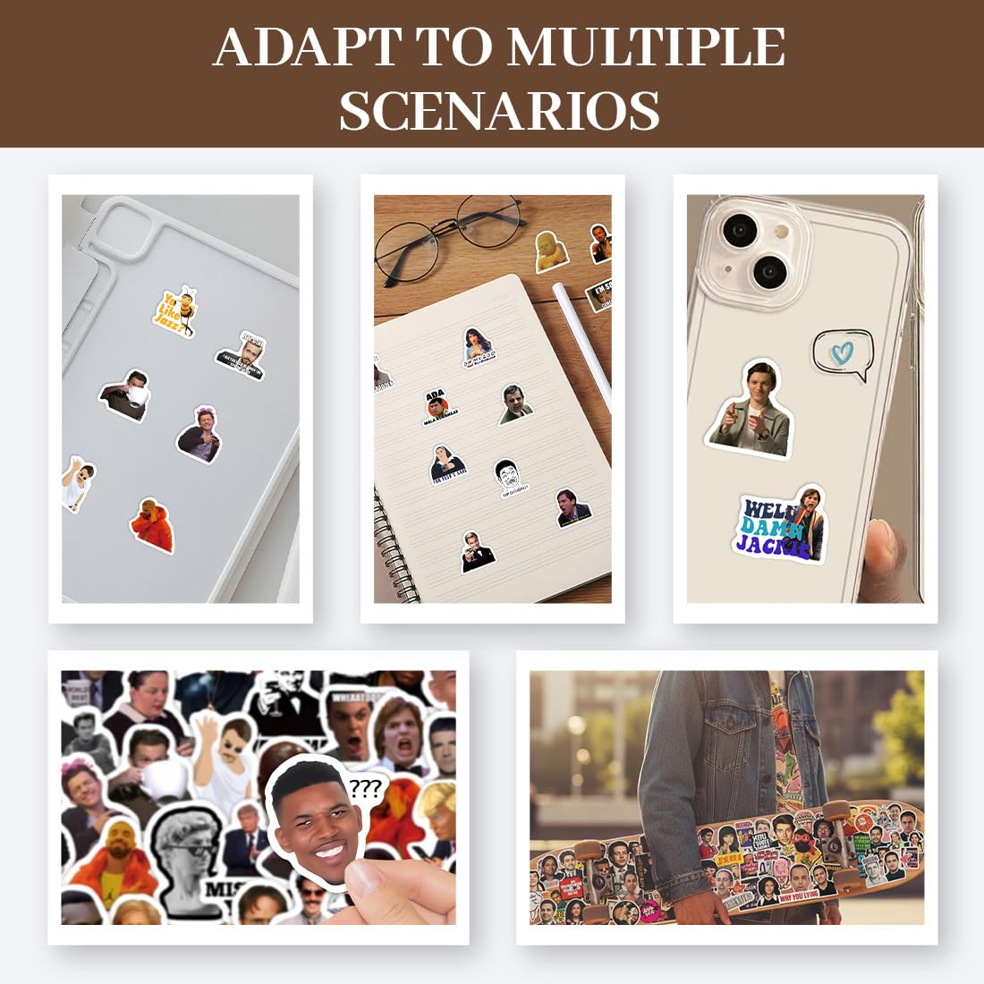 100 pezzi di adesivi divertenti, stickers Meme, adesivi Meme classici, graffiti in vinile per laptop, skateboard, auto, valigie, adolescenti e adulti (A)