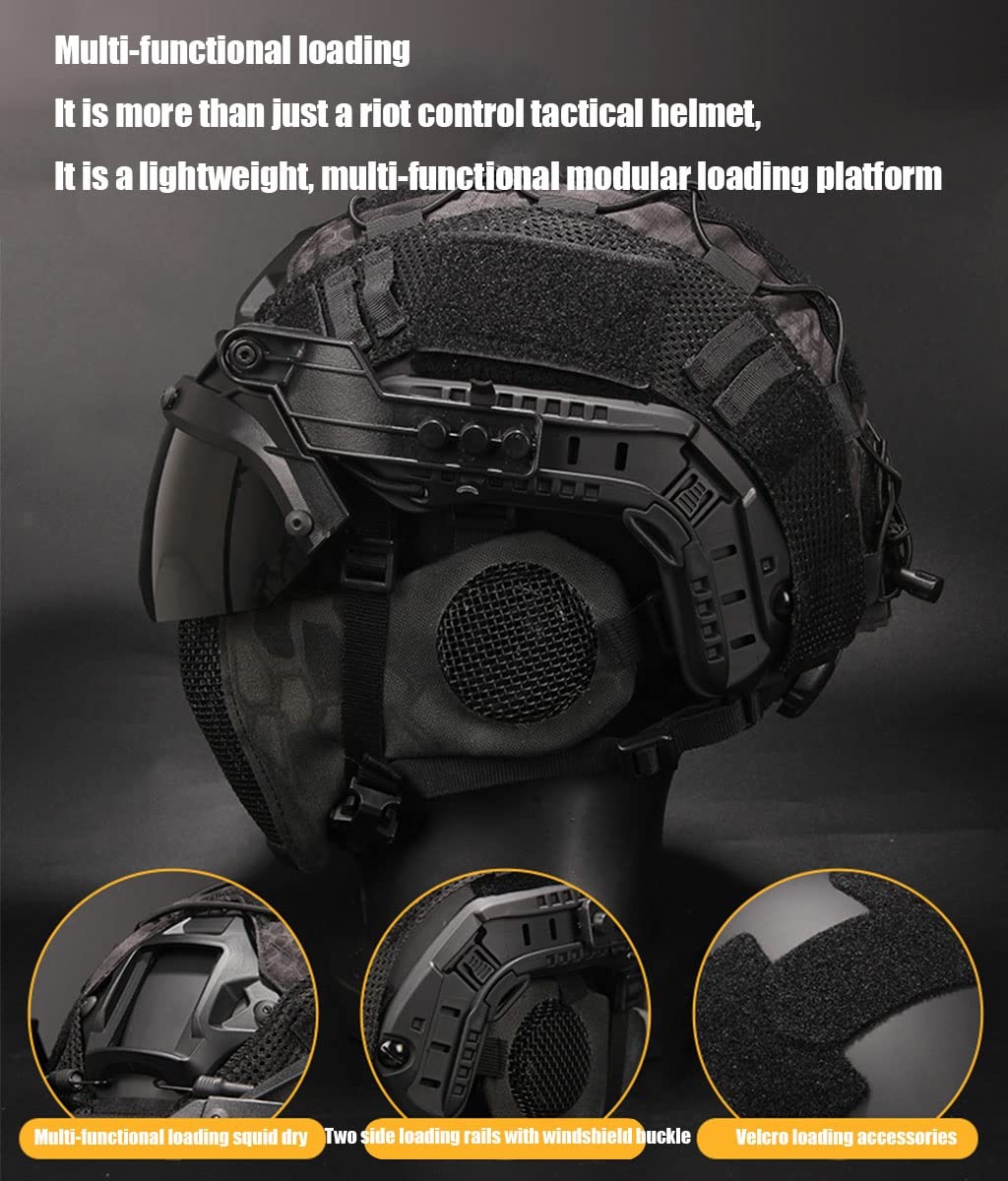 Amazon | FAST戦術ヘルメット風防鋼線耳保護フェイスシールドフル