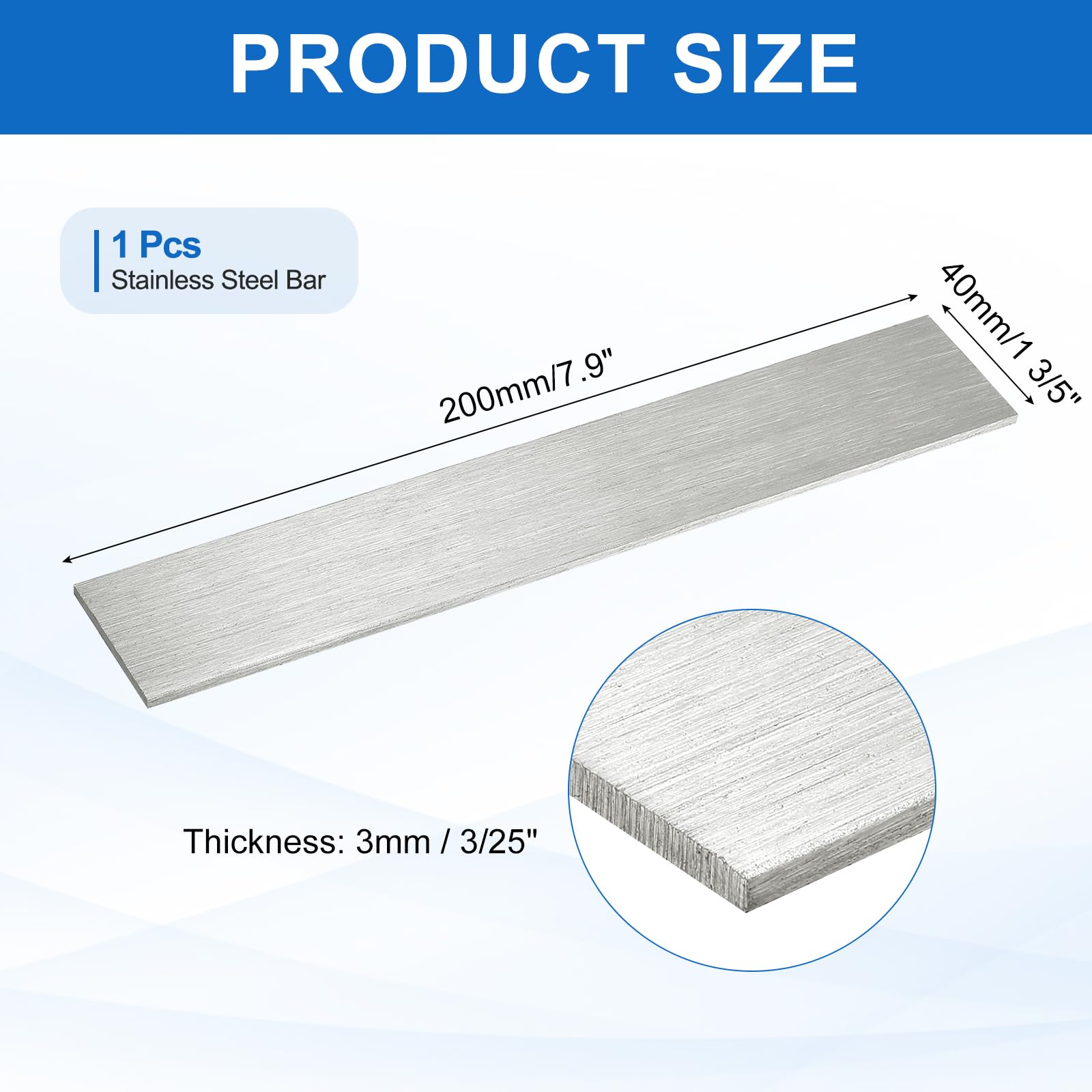 Produktbild von QUARKZMAN 316L Edelstahl-Flachstange – 200x40x3 Mm, Gebürstet, Korrosionsbeständig, Für DIY, Maschinen & Chemie