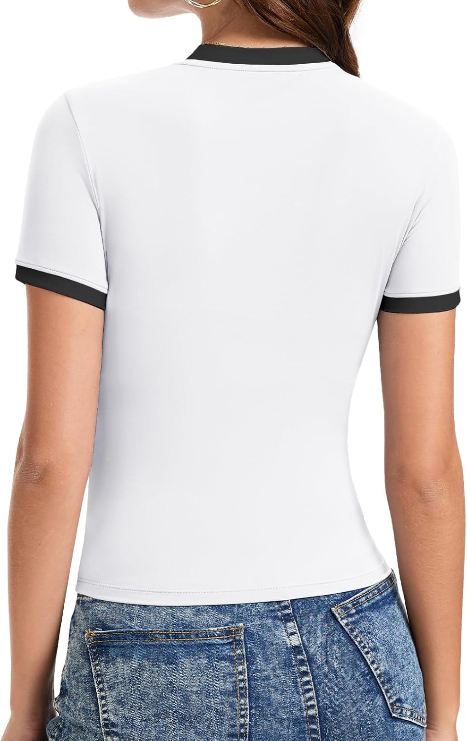 YUCOLEN Women's Short Sleeve Shirts Crew Neck Color Block T Shirt 2025 Summer Crop Tops Slim Fit Basic Tee Tops - Image 2