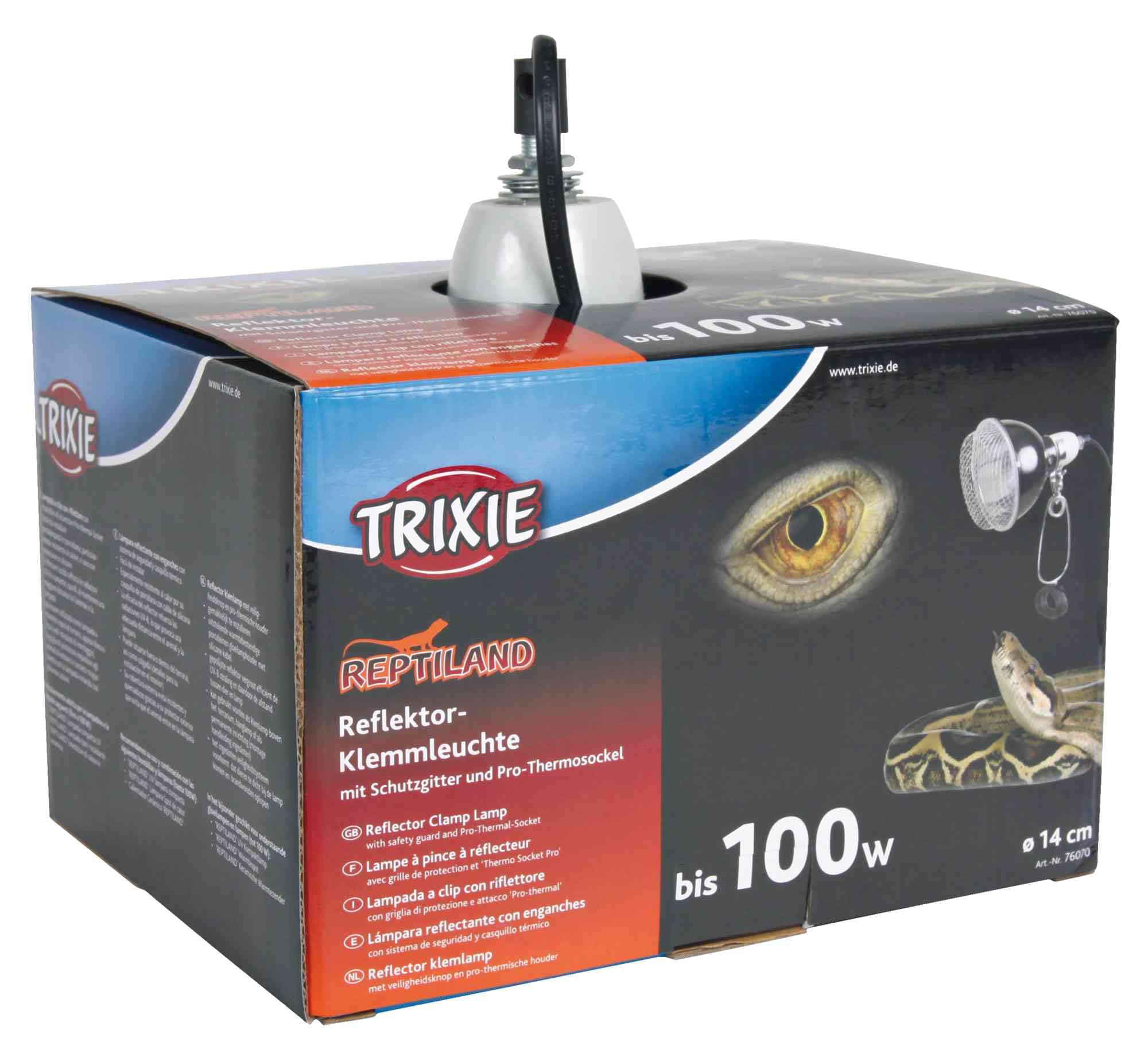 TRIXIE UV-B Klemmlampe 75 Watt E27 Fassung mit Schutzgitter für Terrarien