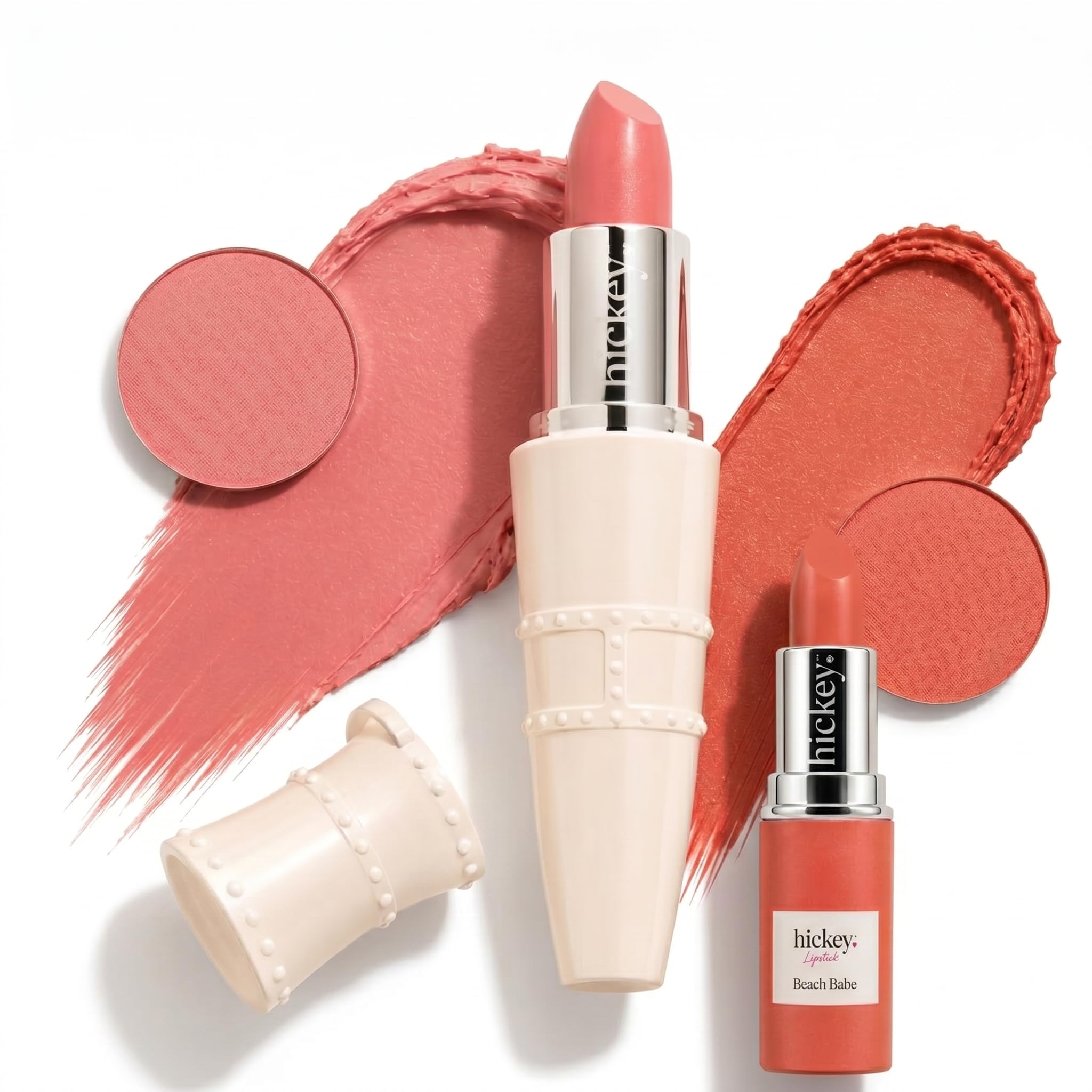 Hickey Lipstick Lot de 2 : rouge à lèvres rose clair et corail sans gluten, hydratant et durable, rouge à lèvres végétalien pour femmes avec caden rose clair et corail 1 O