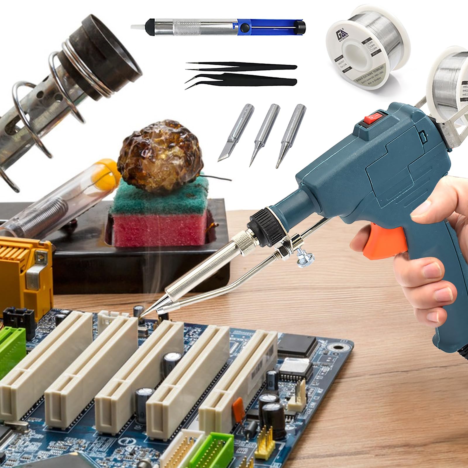 Kit de Soldadores de Estaño 60W, Pistola Manual Estación De Soldador Marco De Estaño Autónomo Funciona Con Una Sola Mano Herramienta De Soldadura para Reparaciones Electrónicas