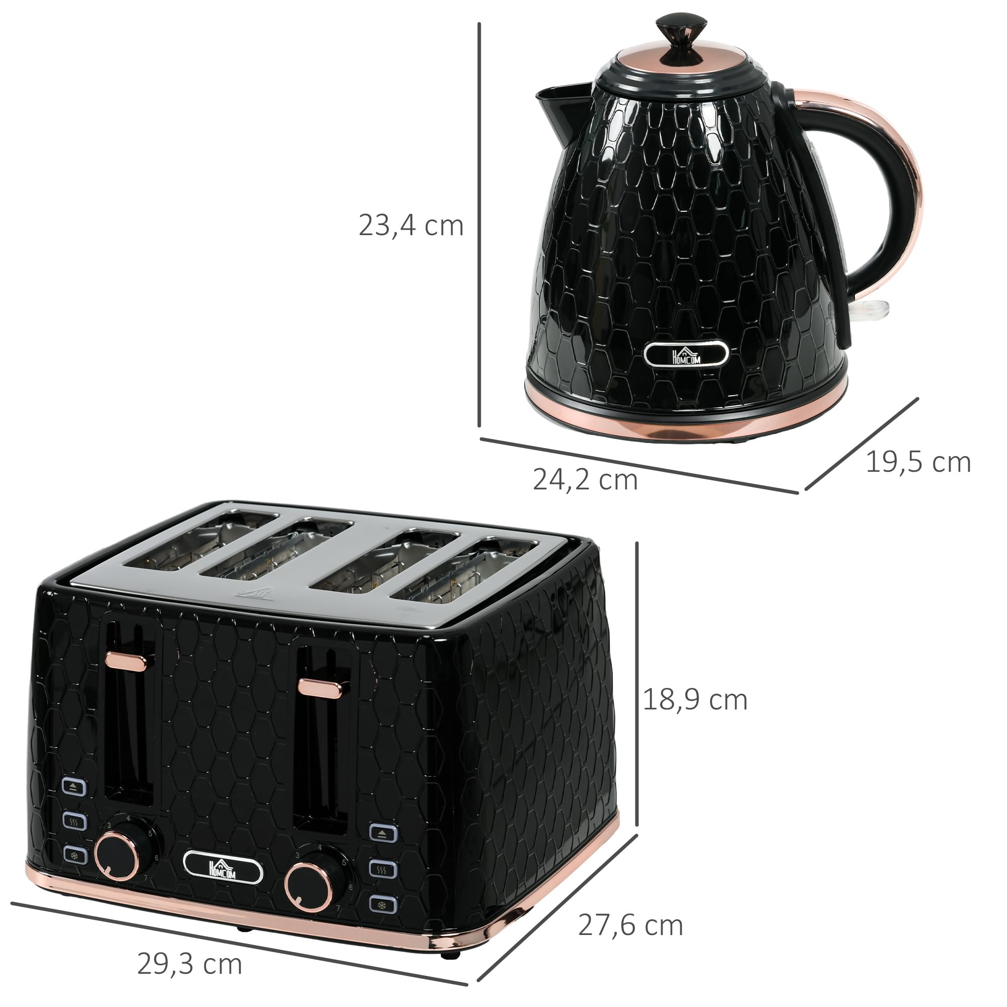 HOMCOM Wasserkocher Toaster Set 1,7L 4 Toastscheiben Frühstücksset Schwarz