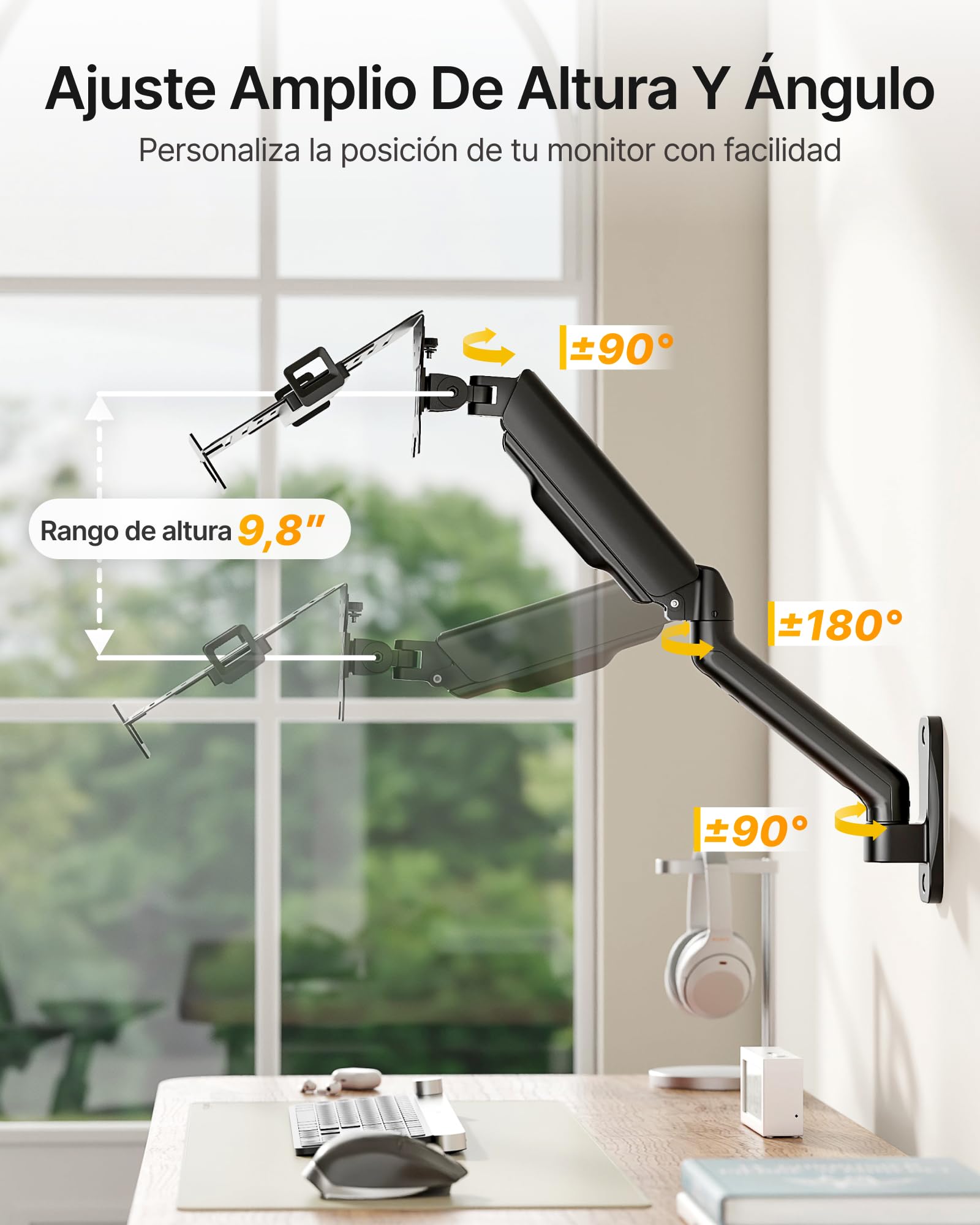 monTEK Soporte Pared 2en1 Monitor 17-32" Portátil 12-18", VESA 75/100 | hasta 9kg，Bandeja portátil ajustable ergonómica, montaje mural sencillo, disipación calor, ideal para oficina y hogar