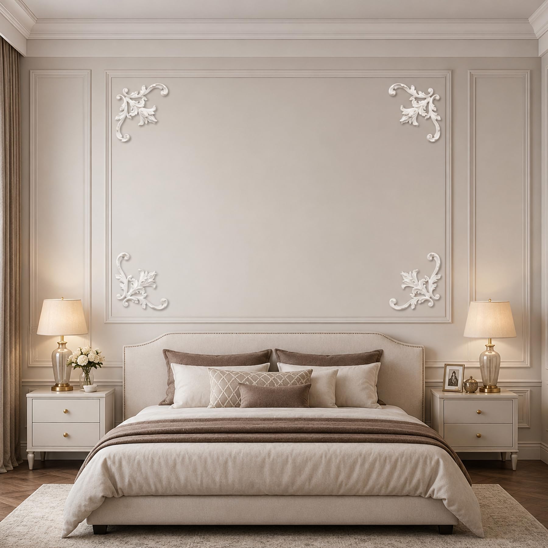 4 PCS Angolari Decorativi per Pareti E Soffitti in PU Modanature Angolari 3D con Decorazioni Floreali Profili Decorativi Verniciabili per Cornici E Angoli Elegante Finitura