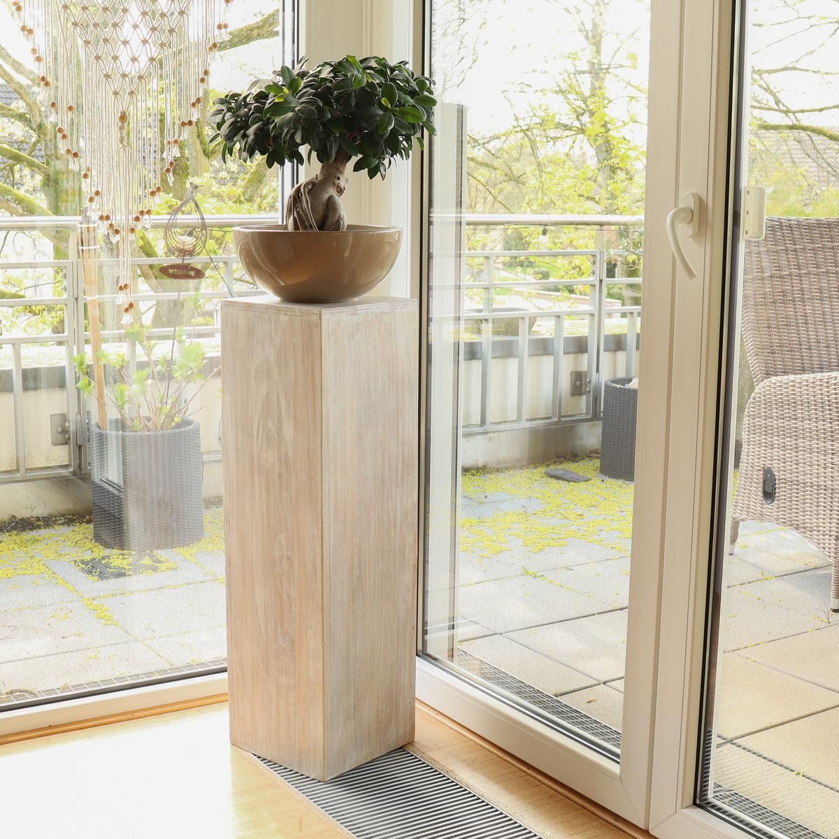 Säule Holzsäule Dekosäule Podest Ständer Sockel Blumenständer Holz Weiß/Whitewash groß 85 cm