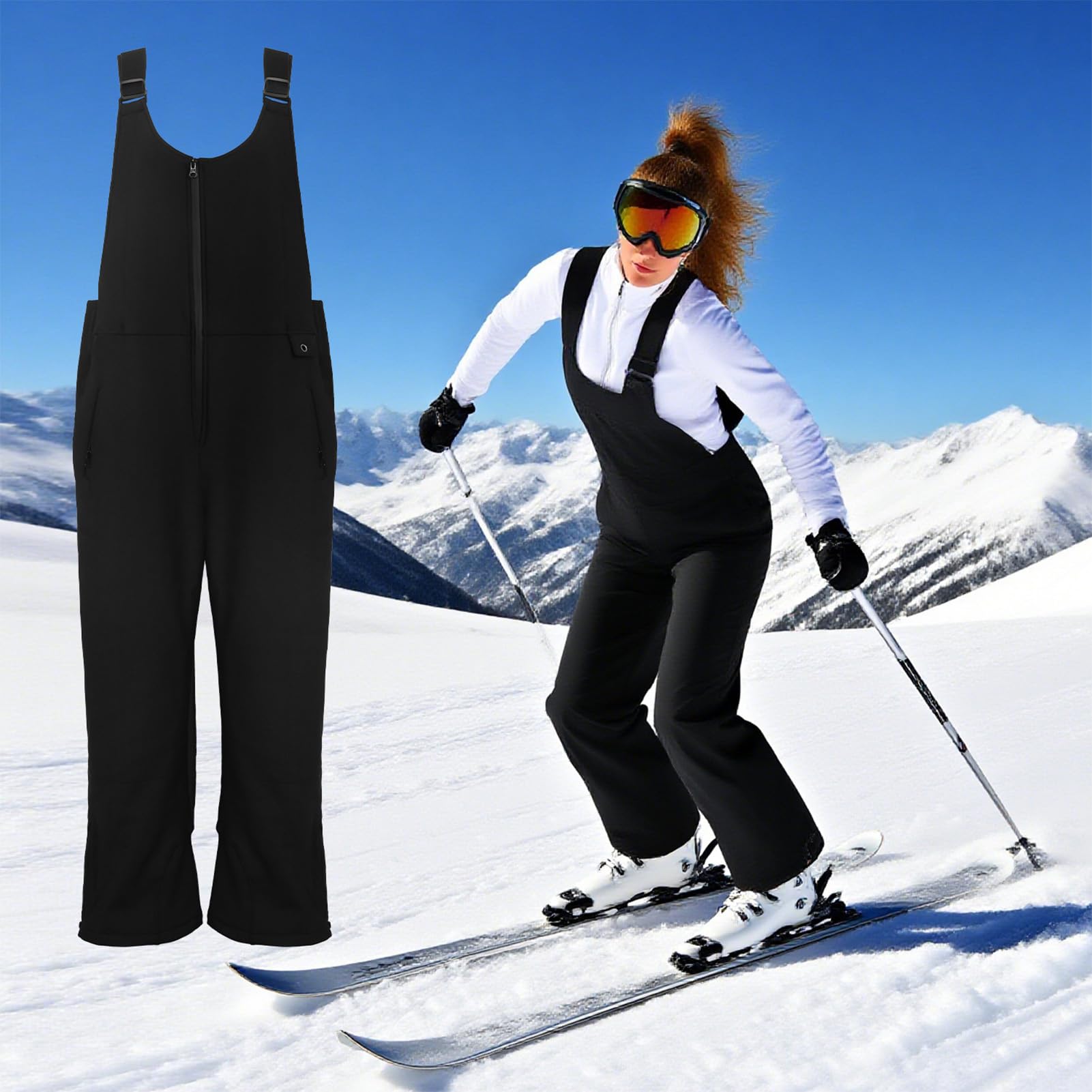 Mono con peto para nieve: correa ajustable para el hombro, pantalones impermeables a prueba de viento para deportes de invierno cálidos y cómodos, peto aislado con tejido elástico, mono esquí