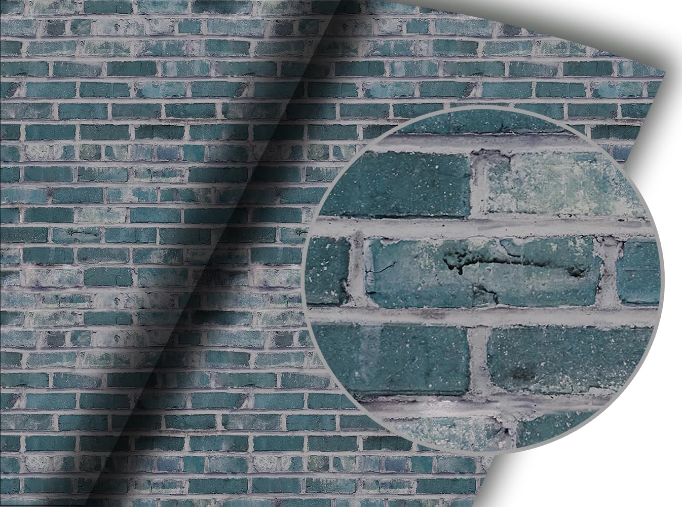 RANRAN Vintage Brick Peel and Stick Wallpaper, Teal Blue, 44 cm x 600 cm, for Bedroom Furniture Paper Removable Wall Decorations 17.3in x 236in