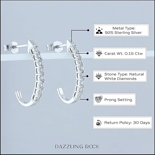 Miniatura 10 de Dazzlingrock Collection Pendientes de aro clásicos de 015 quilates quilates con diamantes redondos para mujer en forma de J disponibles en oro de 10