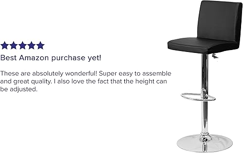Miniatura 4 de Flash Furniture Taburete de bar contemporáneo de vinilo negro ajustable con panel trasero y base cromada (paquete de 1) Negro