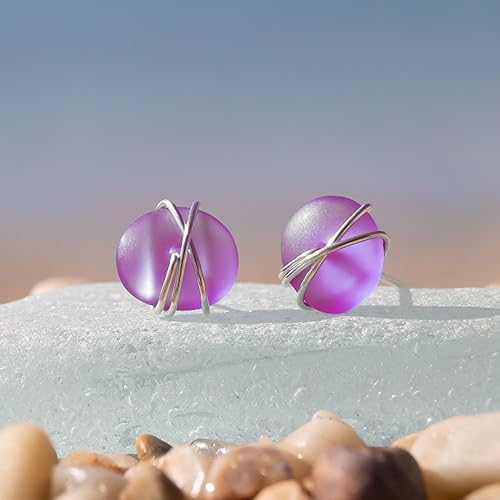 Miniatura 46 de Sea Glass Earrings S990 Sterling Silver Hypoallergenic Handmade Stud Post Earrings Beach Glass Fashion Statement Handcraft Jewelry for Women Girls