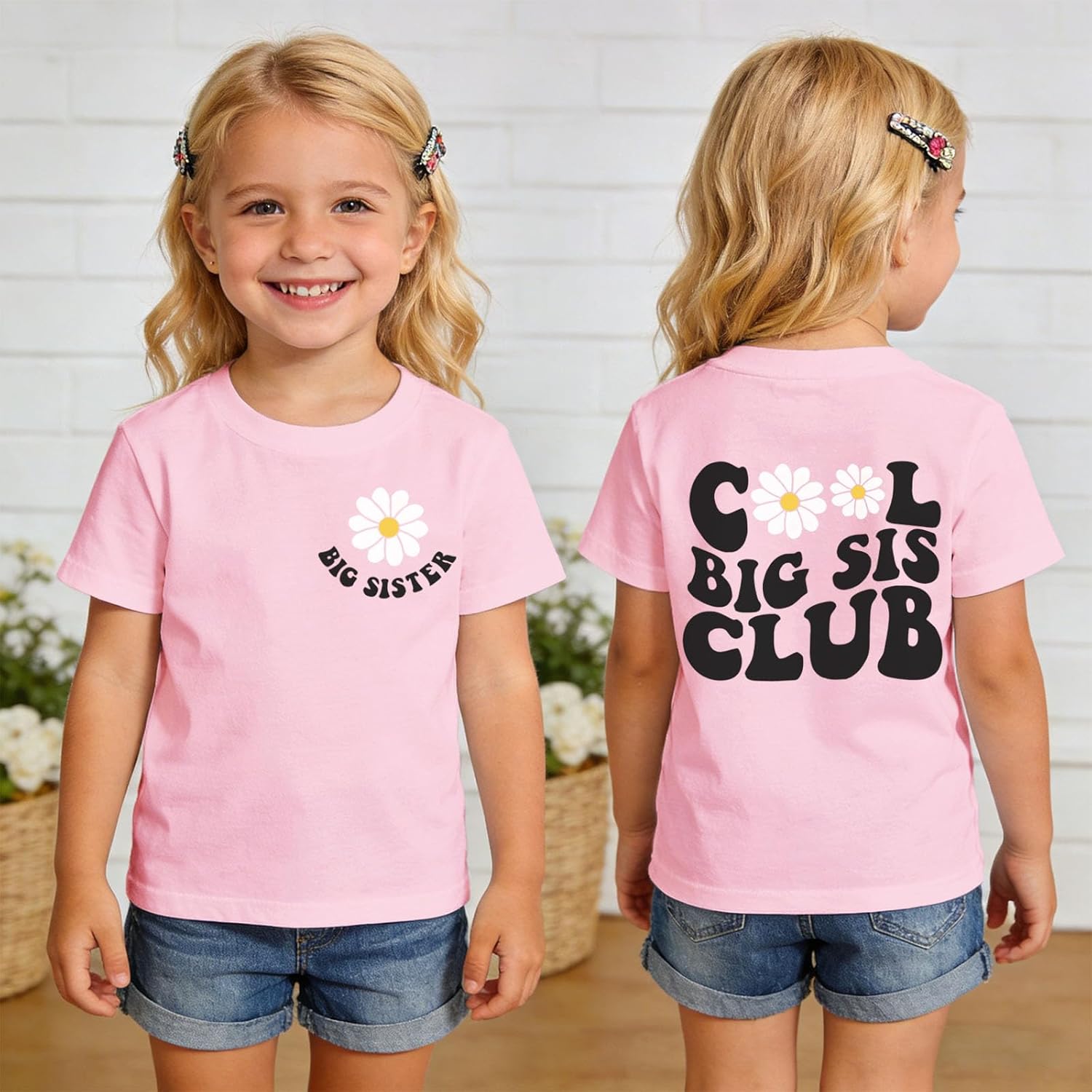 Big Sister Shirts for Toddler Girls Cool Big Sis Club T-Shirt Baby Announcement Tee Gender Reveal Outfit Summer Top - Image 6