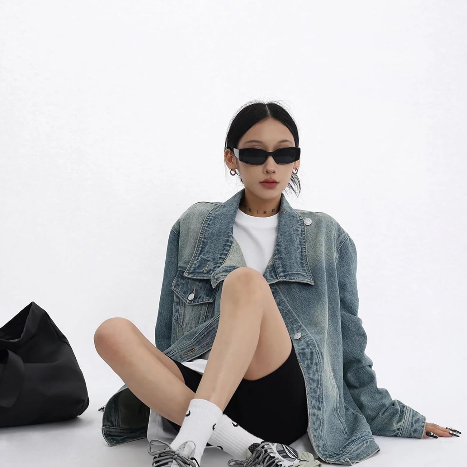 Dawery Women's Denim Coat Turtleneck Single Breasted Full Sleeve Patchwork Versatile Jacke Autumn Spring