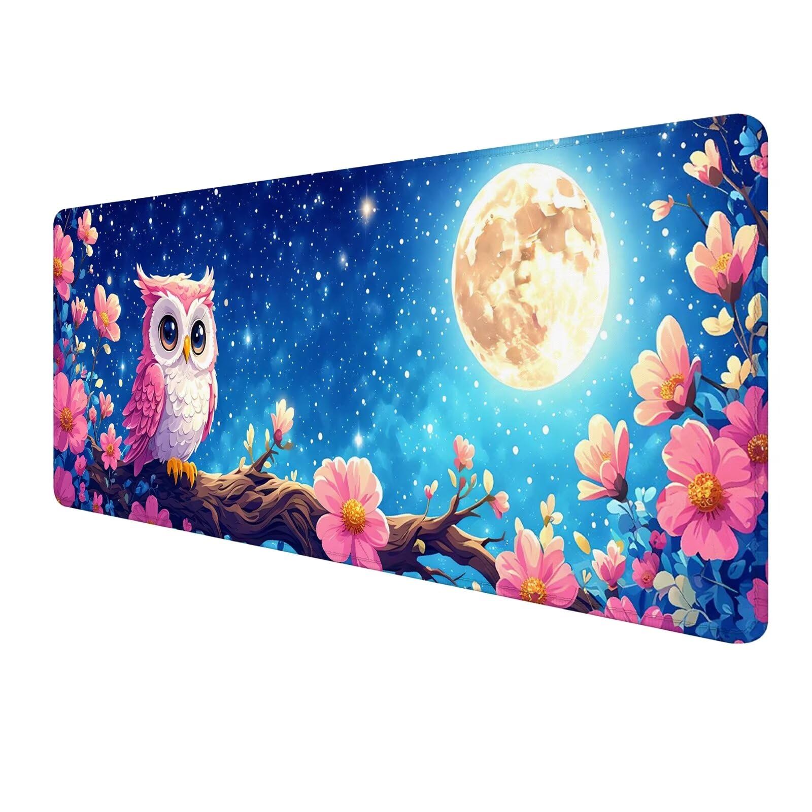 Rosa Tappetino Mouse Gaming, Tappetino Mouse XXL 1200 x 500 mm, Tappetino Mouse Gufo, Mouse Pad con Base Antiscivolo, Bordi Cuciti Tappetino per Mouse, Tappetino Mouse Gaming di Alta Precisione S-310