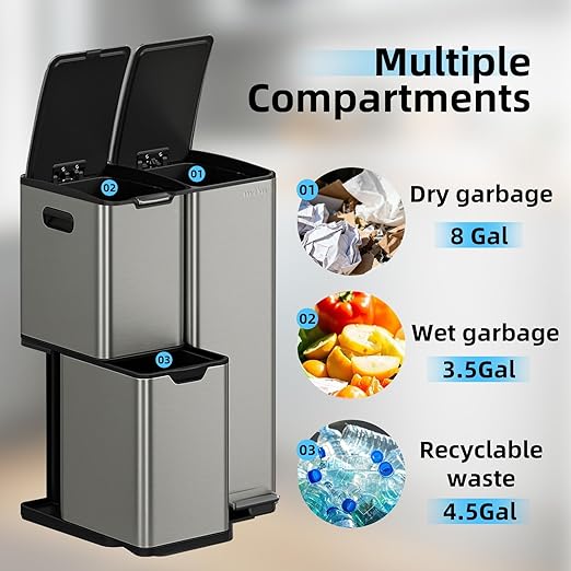 Caneca de basura de cocina mVm 16 Gal 3 en 1 miniatura 5