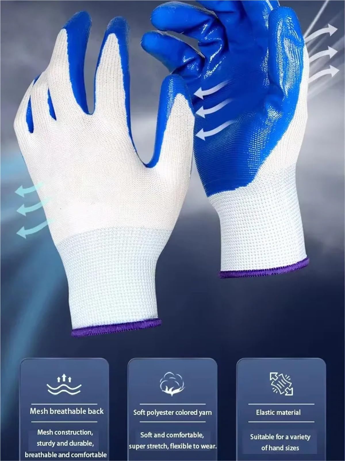 Guantes De Trabajo Antideslizantes 3 pares de guantes nitrilo transpirables antideslizantes for trabajos construcción(12 Pairs)