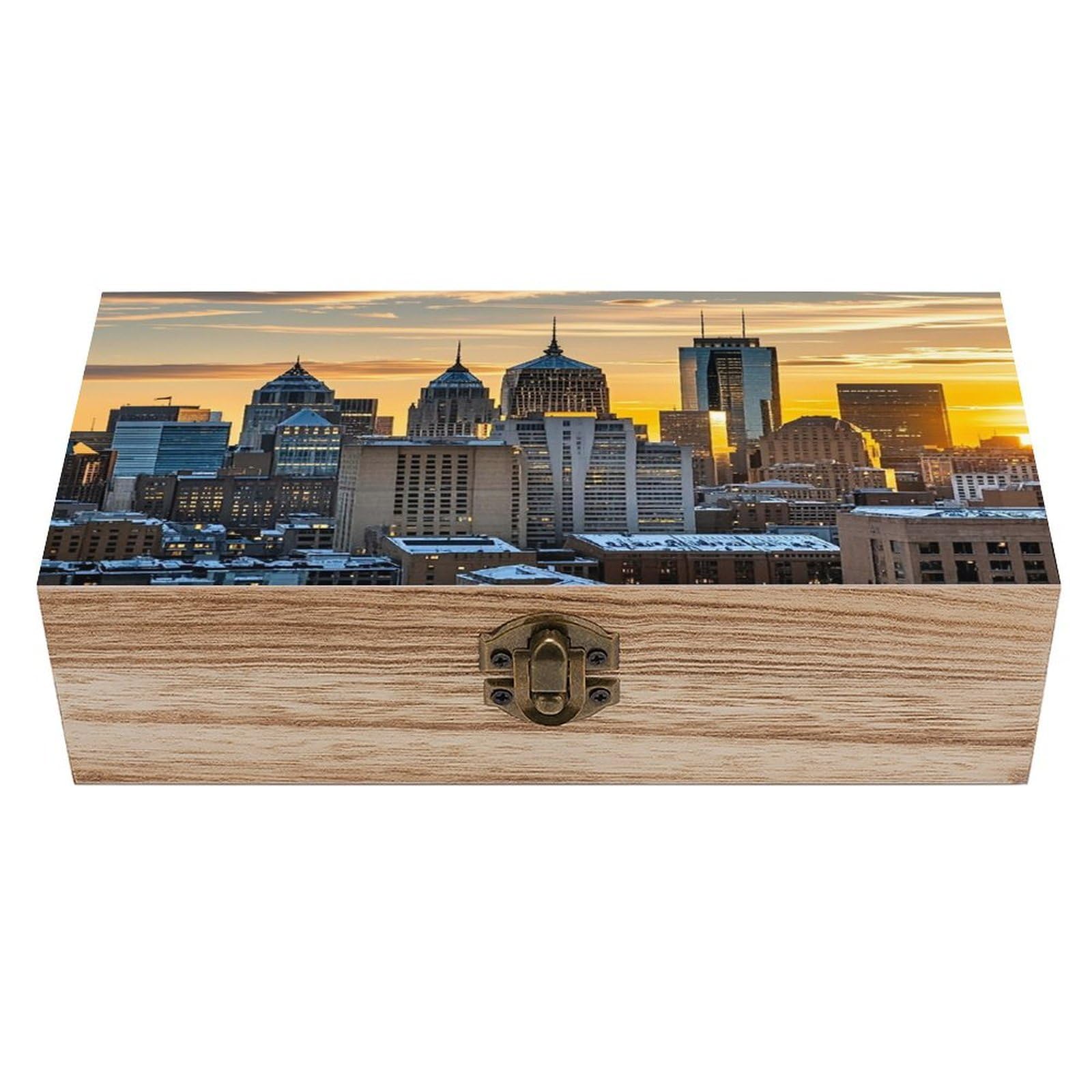 LZQPOEAS Dusk And Sunset Wooden Box Storage Space to Organize Jewelry in A Beautiful Small Storage Box Decorative Card Boxes Memory Treasure Boxes for Crafts And Photo Storage