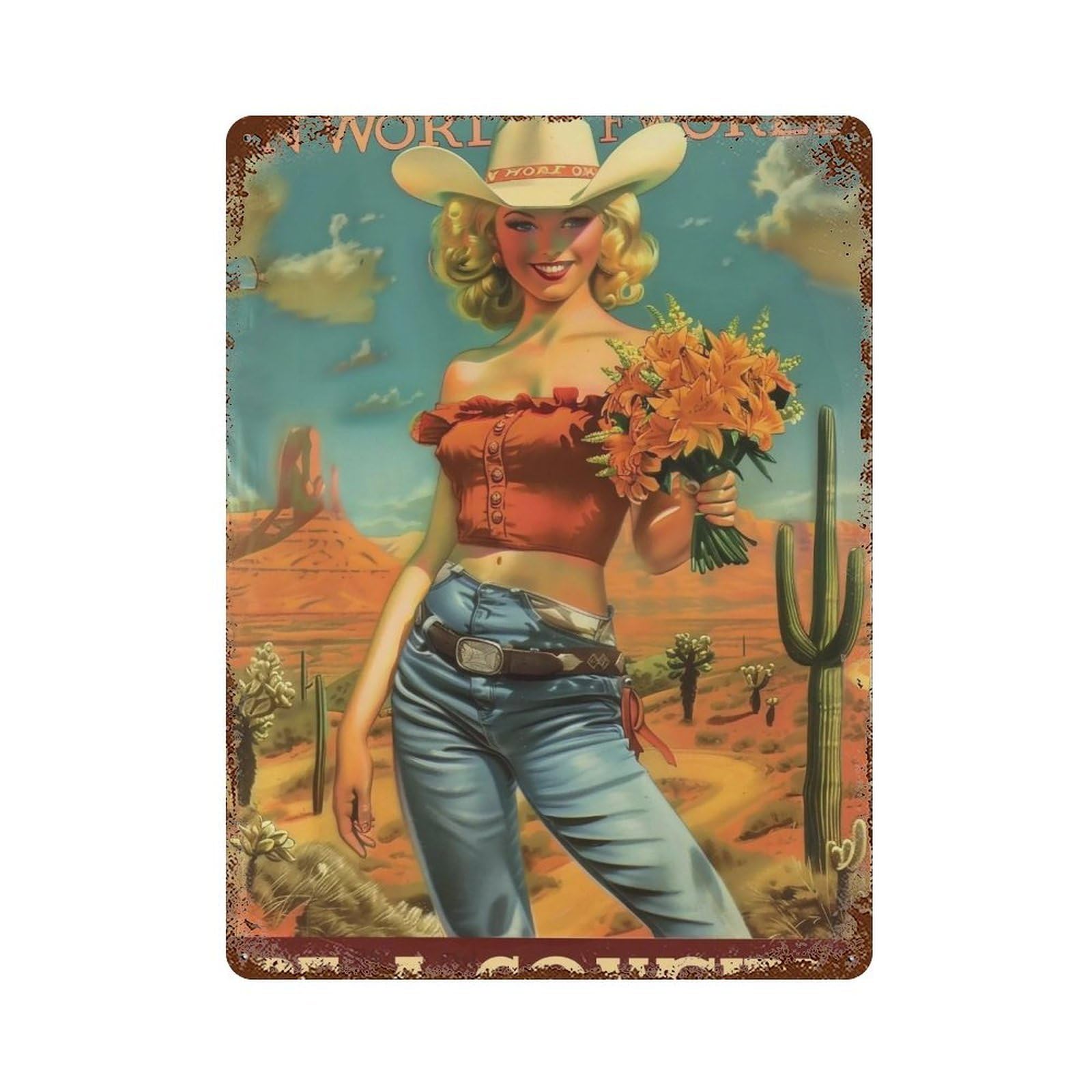 YHGERTKU Cowgirl Pin Up 02 Wall Art Retro Iron Vintage Metal Tin Sign Poster Modern Decor for Living Rooms Gift 40x30cm