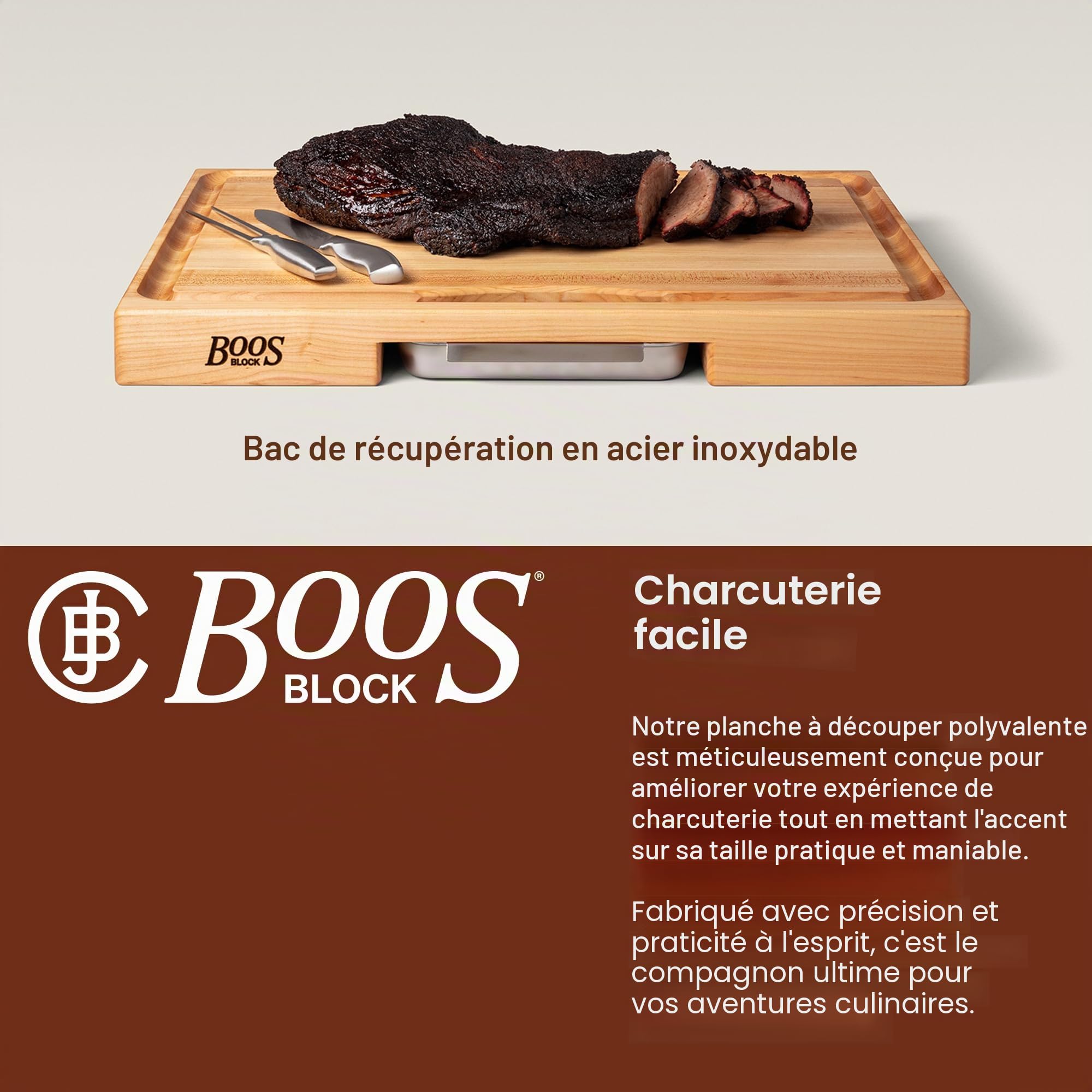 Boos Block Planche à Découper avec Égouttoir - 38,1 x 35,6 x 5,7 cm | Planche Erable d'Amérique Du Nord - Billot De Cuisine - Planche a Decouper Professionnelle