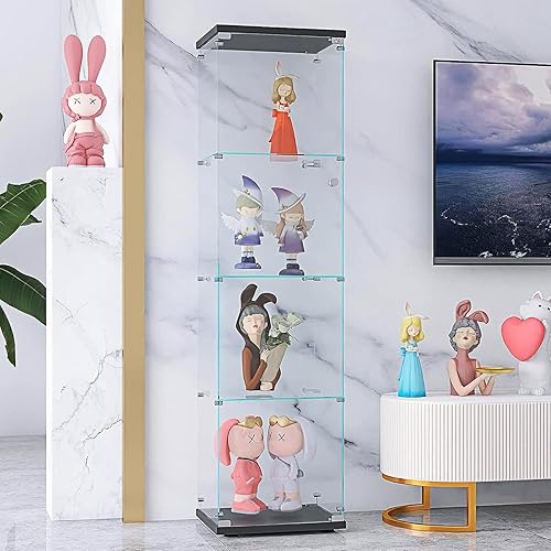 Gabinete de puerta de vidrio transparente de 4 niveles con puerta, fácil de instalar, vidrio templado sólido, vitrina de la colección Curio Cabinet