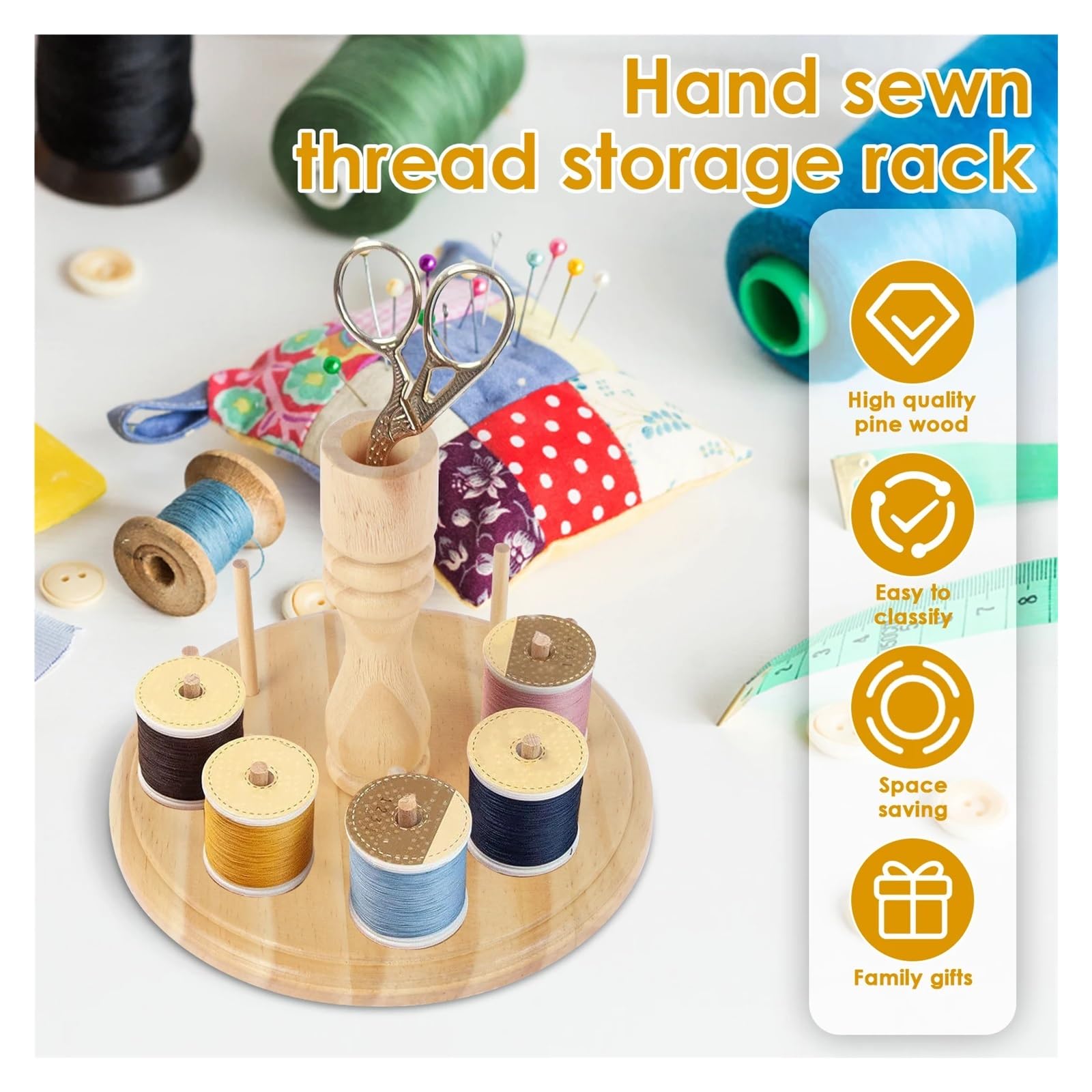 NäHgarn Aufbewahrung Garnrollenhalter aus Holz, Regal for 8 Garnrollen, Organizer, platzsparend, Nähspulenhalter, Aufbewahrungsregal for Nähgarn for Nähen