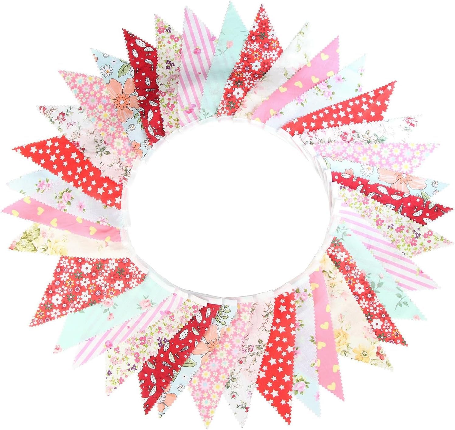 Daaxing 36Pcs Large Fabric Bunting Banner, 33 Feet Garden Bunting Floral Bunting Cotton Vintage, For Wedding Baby Shower Garden Birthday Parties Home Decoration (Mixed Colors)