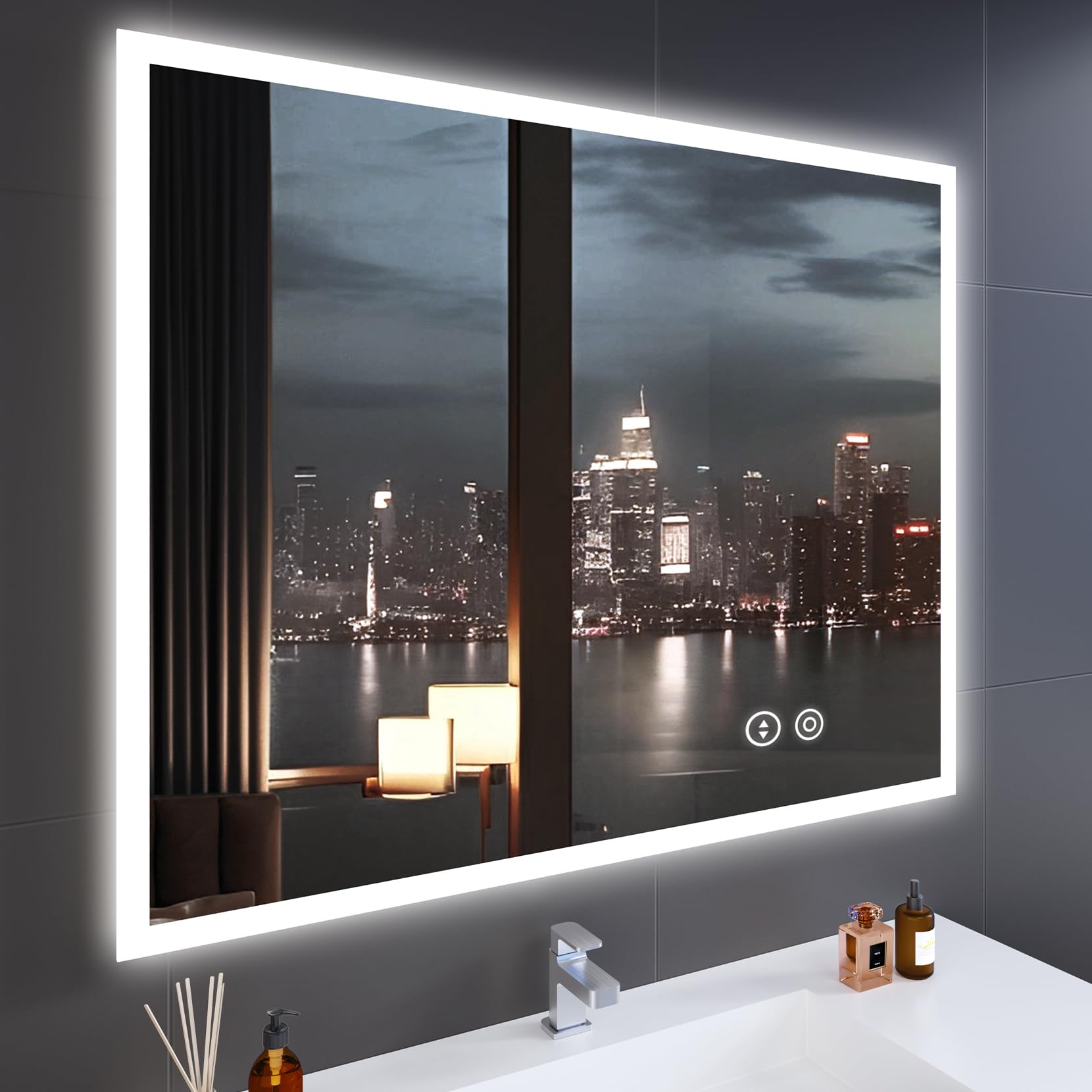 YOLEO Bathroom Mirror with LED Lights, 1000x800mm Illuminated Bathroom Mirror, Wall Mounted Vanity Mirror with 3 Colors Dimmable, Anti-Fog, Touch Switch, Waterproof IP44, Horizontal/Vertical